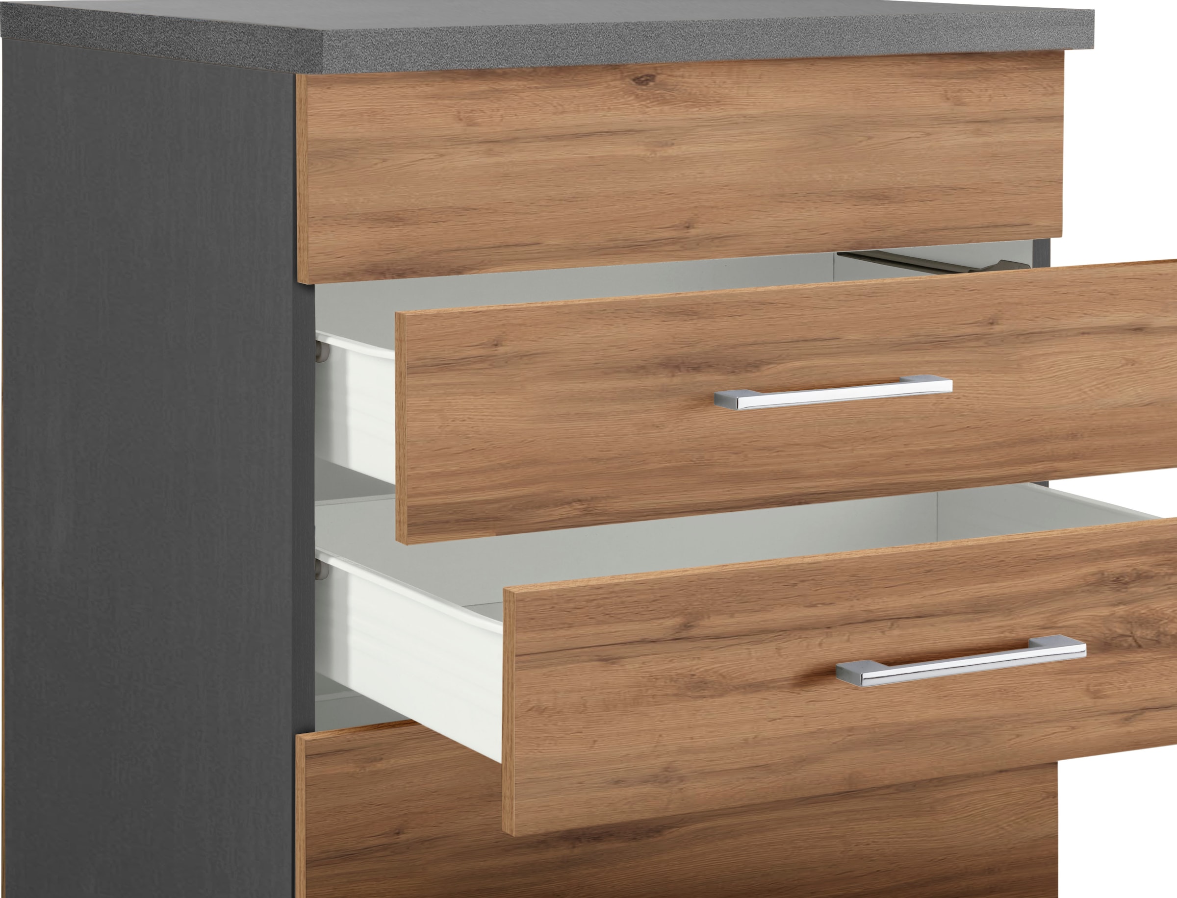 KOCHSTATION Kochfeldumbauschrank »KS-Colmar«, 60 cm, mit Metallgriff, 2 Schubkästen und 1 Auszug