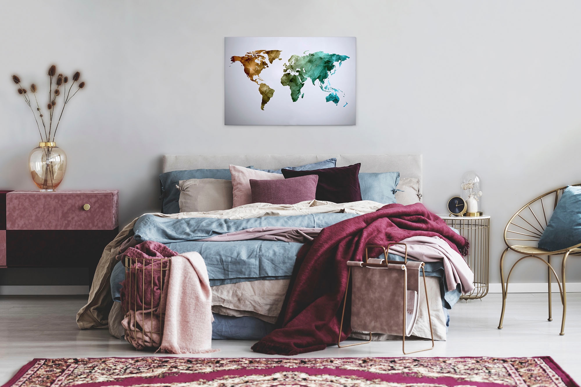 A.S. Création Leinwandbild »World Graphic«, Kunst-Weltkarte-Kinder, (1 St.), Atlas Weltkarte Bunt Aquarell Keilrahmen Leinwand-Bild Wohnzimmer Wand