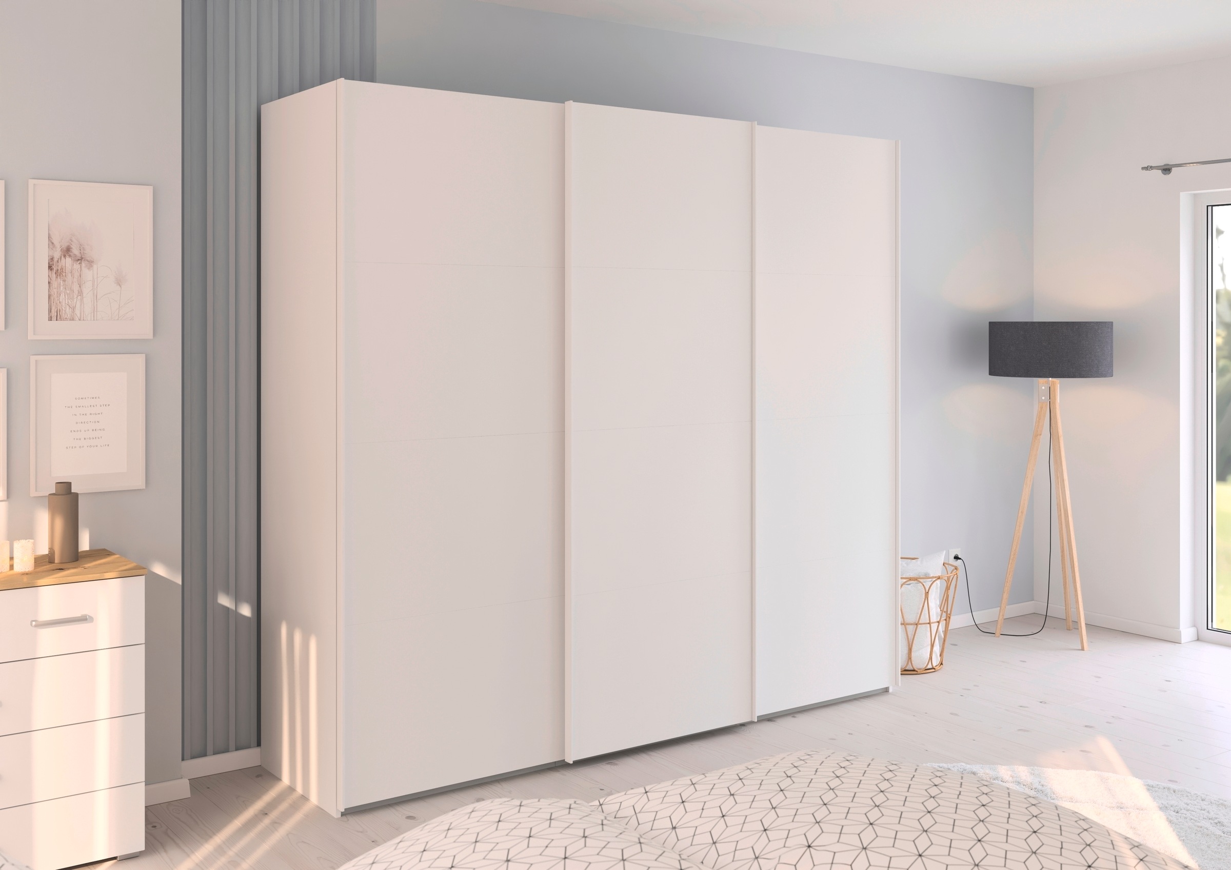 rauch Schwebetürenschrank »Kleiderschrank Schrank Garderobe Schlafzimmerschrank EVELYN«, in elegantem Stil, in 5 Breiten, Griffe in Korpusfarbe MADE IN GERMANY