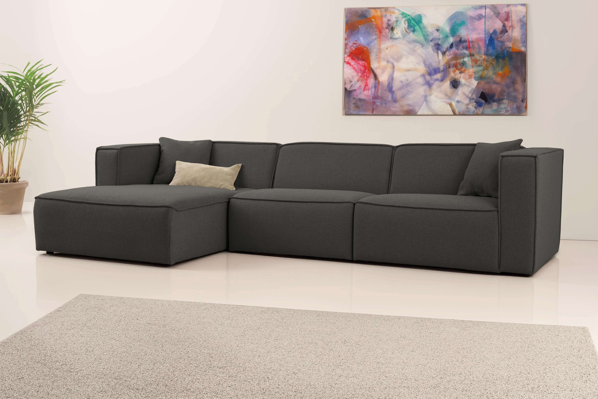 OTTO home Ecksofa »Tammie« Breite 312 cm, Webstoff fein, bodentief, mit Wellenunterfederung