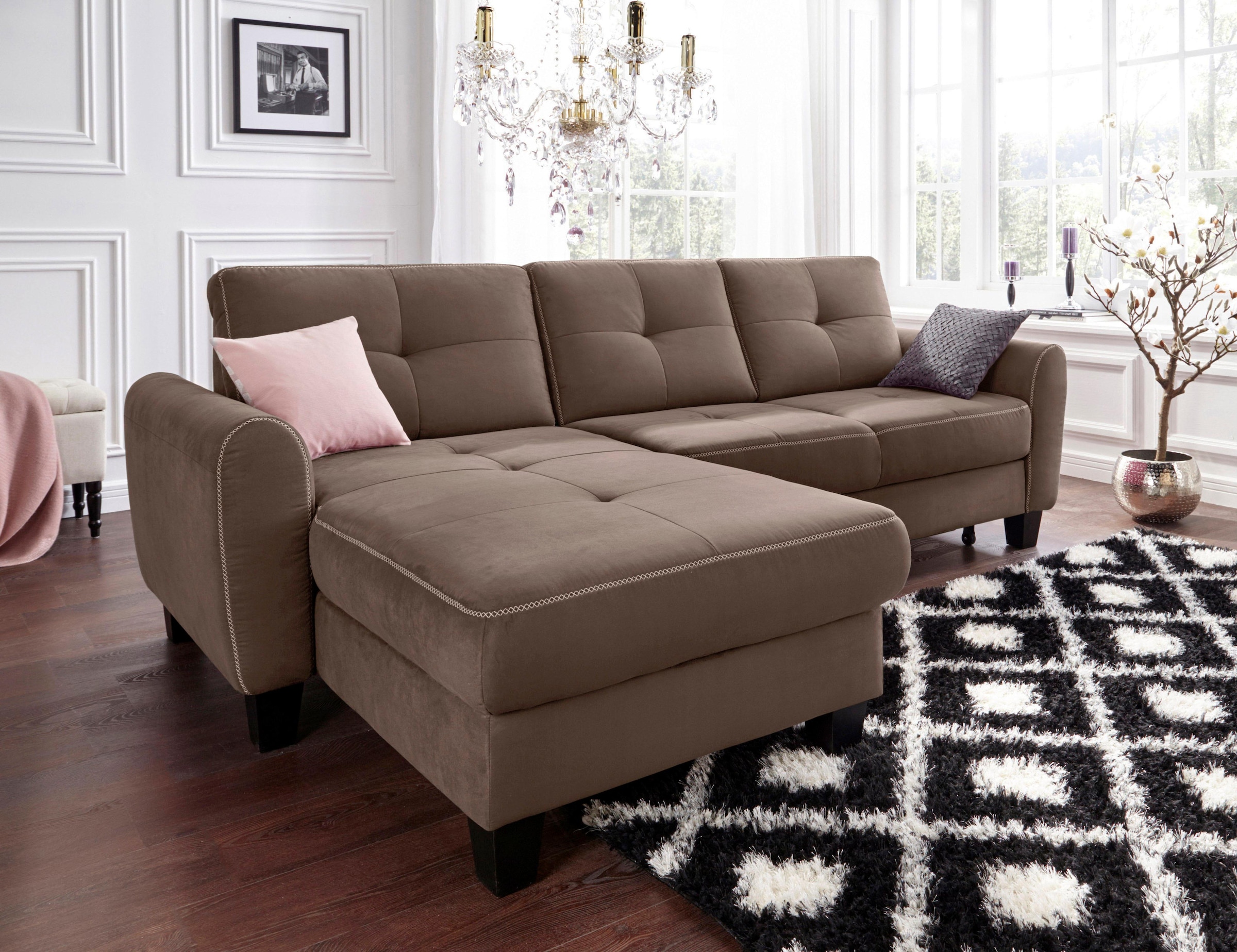 sit&more Ecksofa »Varese L-Form«, mit Federkern, wahlweise mit Bettfunktion günstig online kaufen