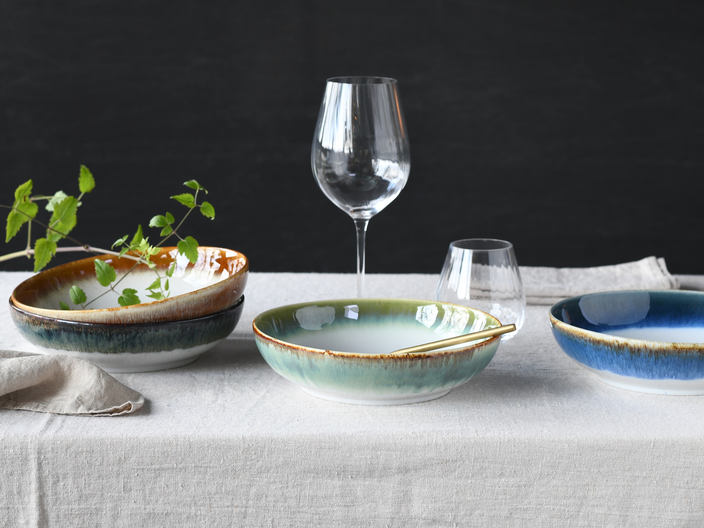 CreaTable Schale »Cascade, Bowl Set 12-tlg«, 12 tlg., aus Steinzeug, Rekativglasur, Healthy Food