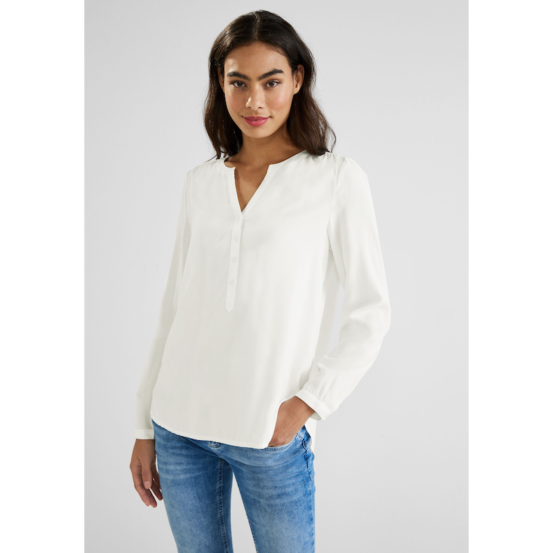 STREET ONE Shirtbluse »Style Bamika« mit Seitenschlitzen offwhite 42 42 Bluse in Unifarbe von STREET ONE
