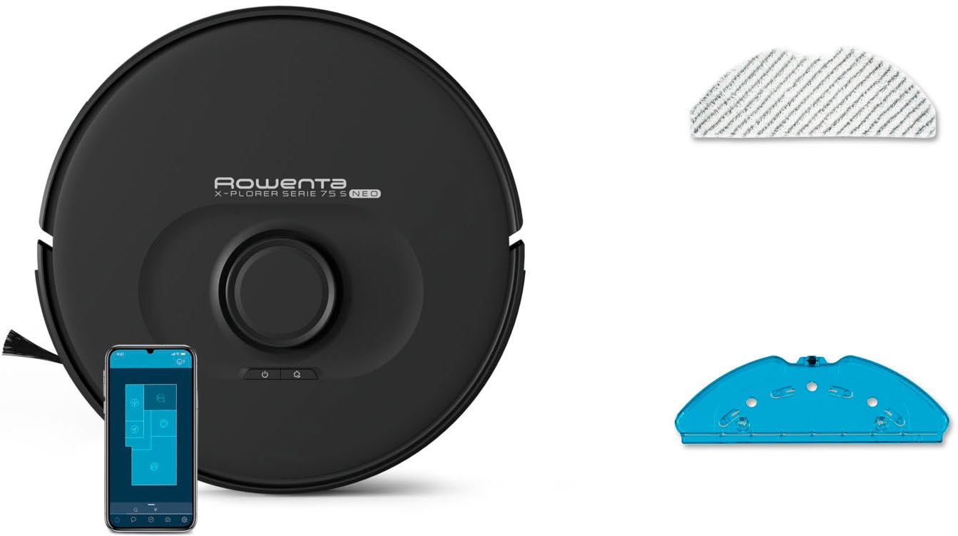 ROWENTA Saugroboter »mit Wischfunktion X-Plorer 75S Neo, 2700 Pa Saugleistung« präzise Lasernavigation, Sprach-Assistent, lange Akku-Laufzeit,...