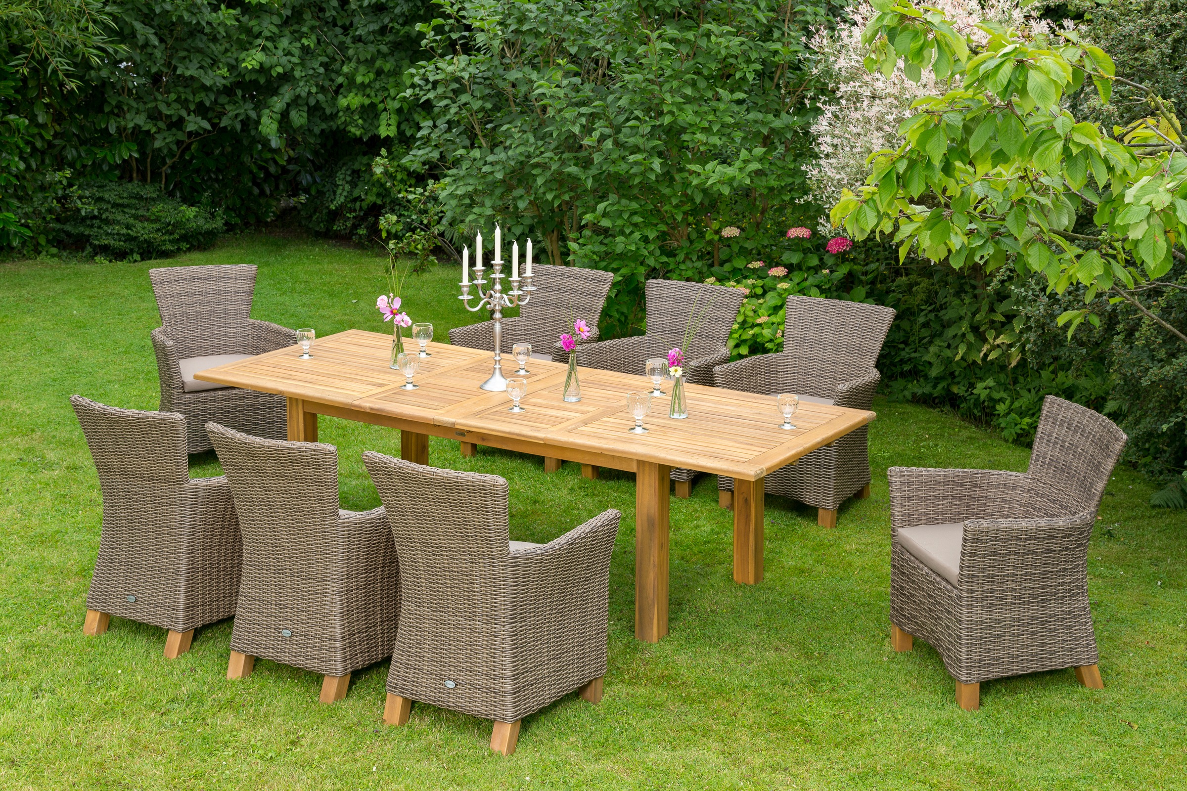 MERXX Garten-Essgruppe »Toskana« 8x Sessel, 1x Doppelausziehtisch 180(220/2 günstig online kaufen