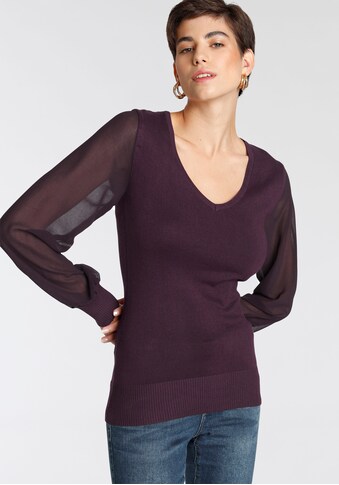 Melrose V-Ausschnitt-Pullover, mit transparenten Chiffon-Ärmeln kaufen