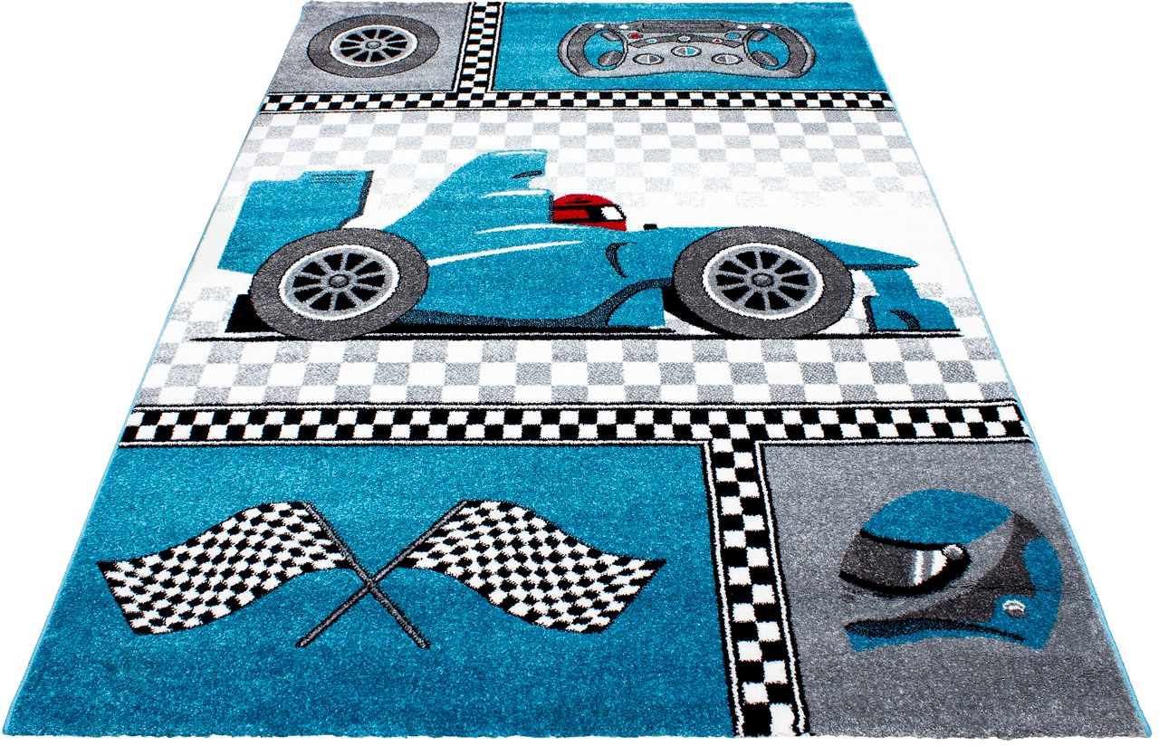 Ayyildiz Teppiche Kinderteppich »Kids 460«, rechteckig, 12 mm Höhe, Kurzflor, Motiv Rennwagen, Auto, Spielteppich