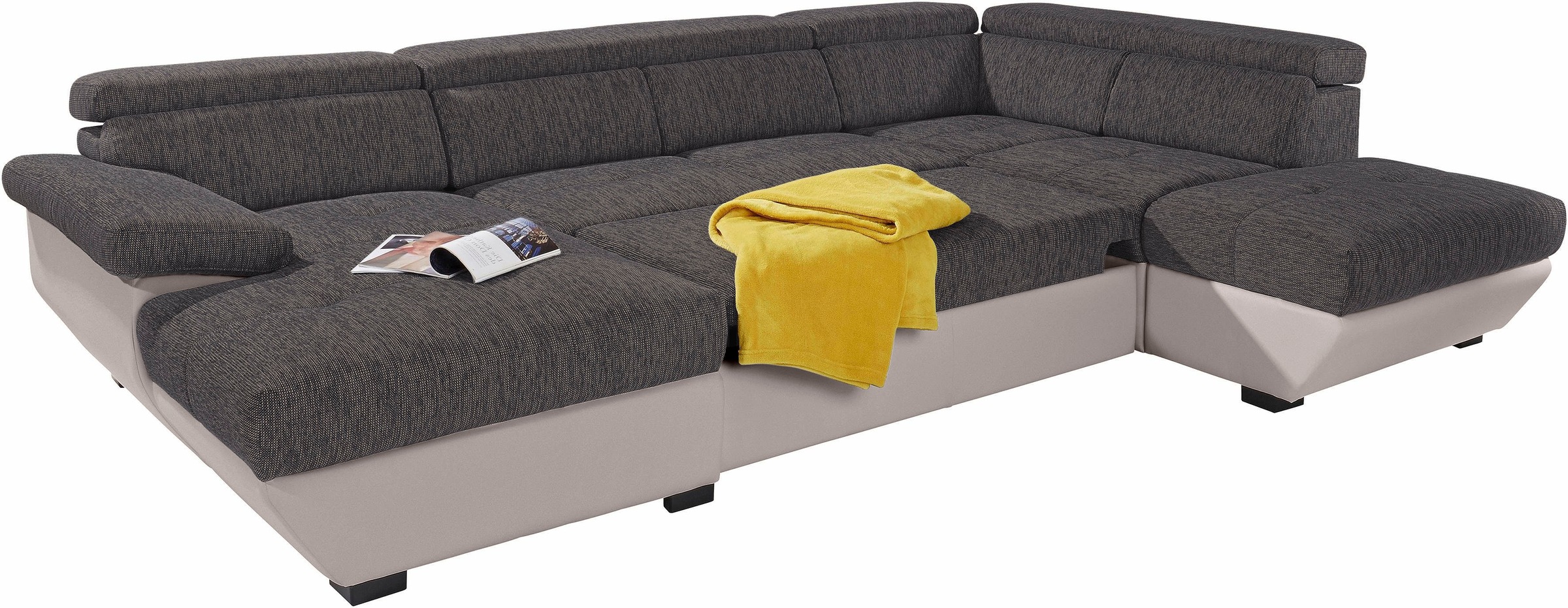 COTTA Polstergarnitur »Speedway U-Form«, (Set), Set bestehend aus: Wohnlandschaft mit Kopfteilverstellung & Hocker
