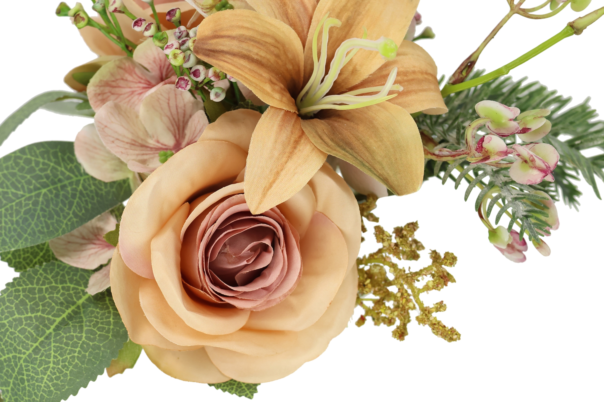 I.GE.A. Kunstblume »Kunstblumen-Strauß Rosen Lilien Hortensie«, Blumenstrauß Bouquet Blume Grabschmuck Aufleger Grabdeko