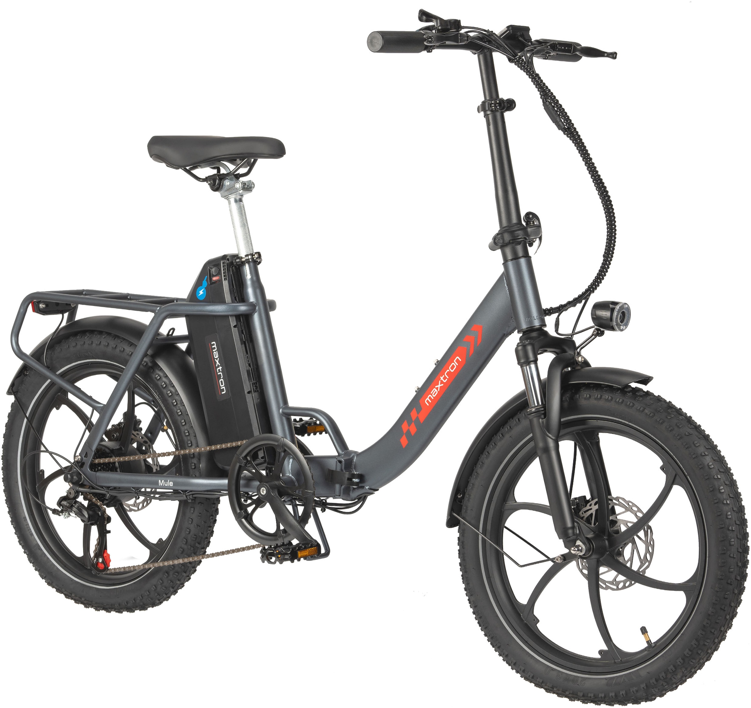 Maxtron »Maxtron MULE Klapprad« 7 Gang Shimano ALTUS Schaltwerk Kettenschaltung 350 W Packung,  Stadt & Abenteuer: 20" Fatbike mit XXL 20Ah Akku.