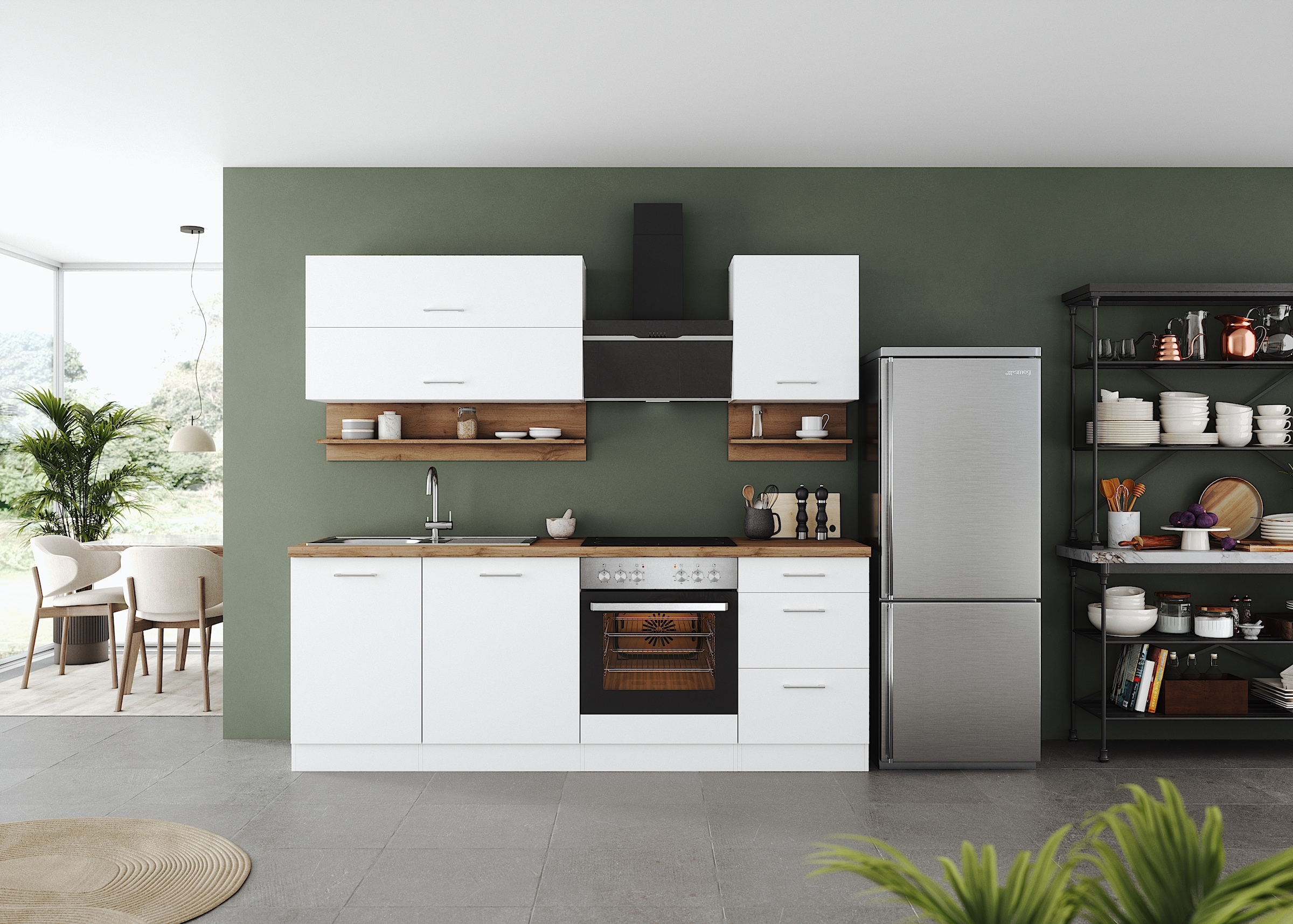KOCHSTATION Küchenzeile »KS-Milan«, 220 cm breit, robuste Metallauszüge, viel Stauraum