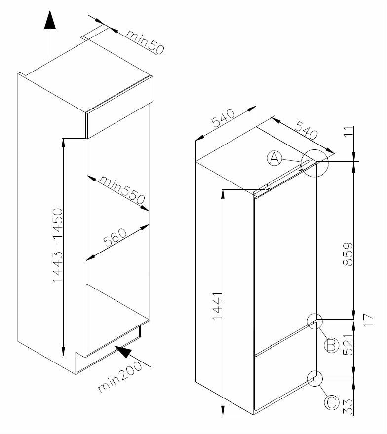 hoch Rechnung 54 hoch, 144 cm kaufen cm Amica 16155, auf 144 EKGC cm breit, Einbaukühlgefrierkombination,