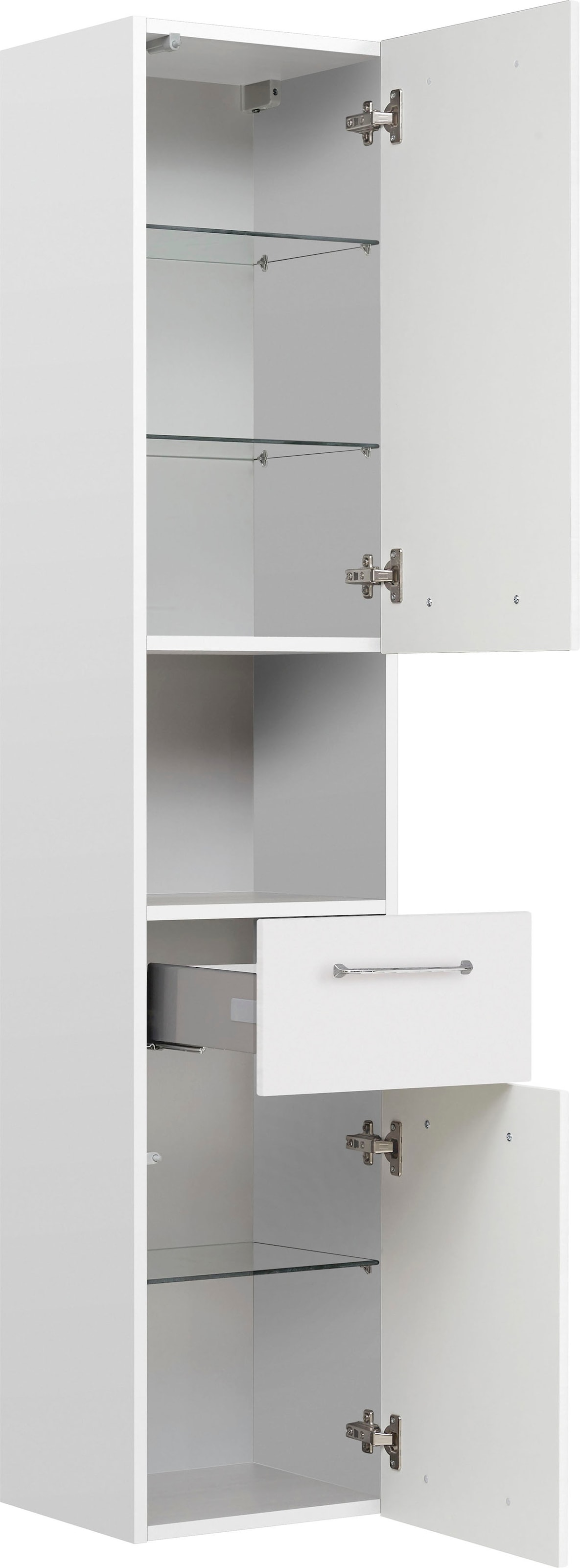 Saphir Hochschrank »Quickset Badschrank 35 cm breit, 2 Türen, 1 Nische, 1 Schublade« Badezimmer-Hochschrank inkl. Türdämpfer, Griffe in Chrom glänzend