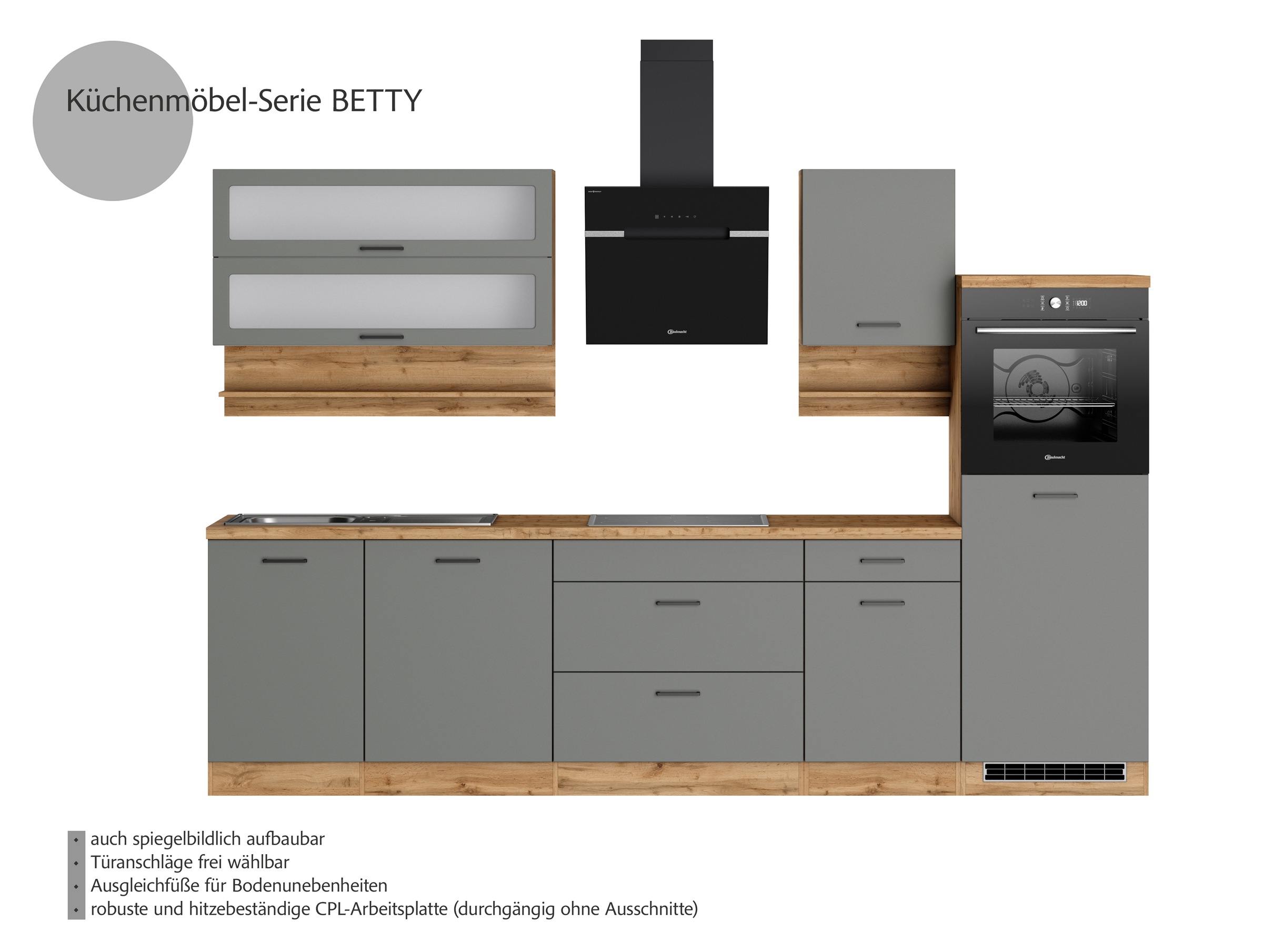 KOCHSTATION Küchenzeile »Betty«, Breite 300 cm, mit E-Geräten von Bauknecht