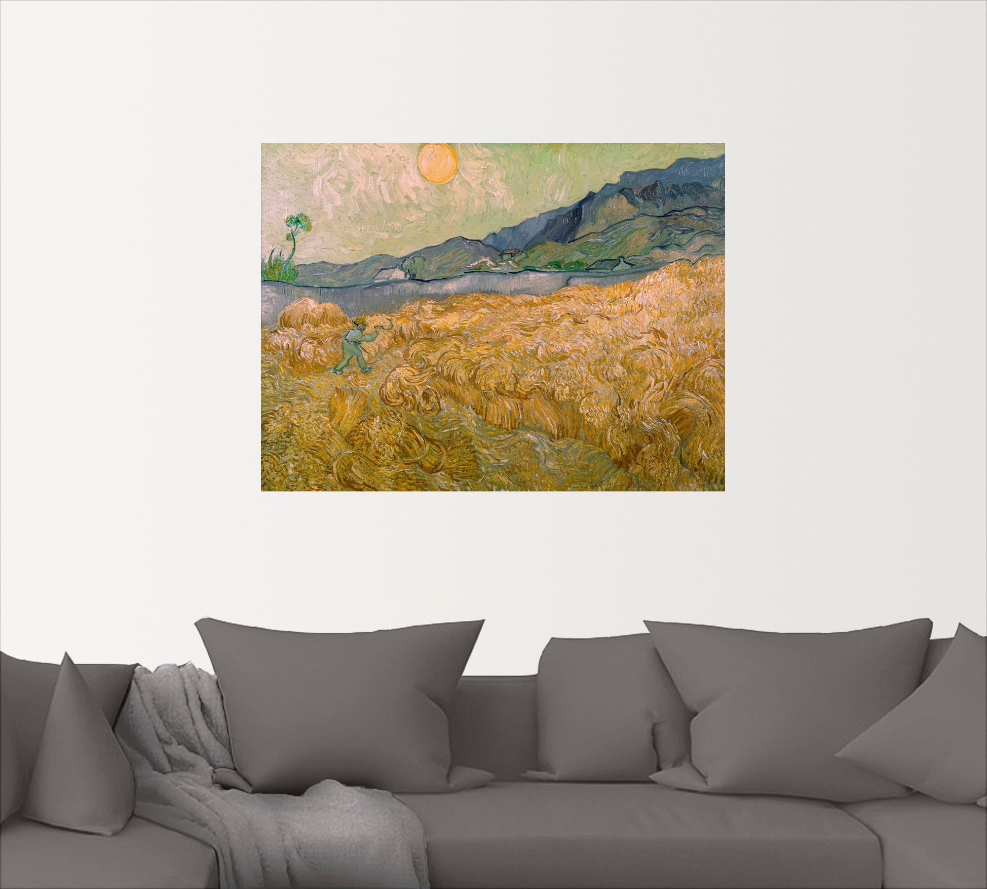 Artland Wandfolie »Weizenfeld mit Schnitter bei aufgehender«, Felder, (1 St.), selbstklebend