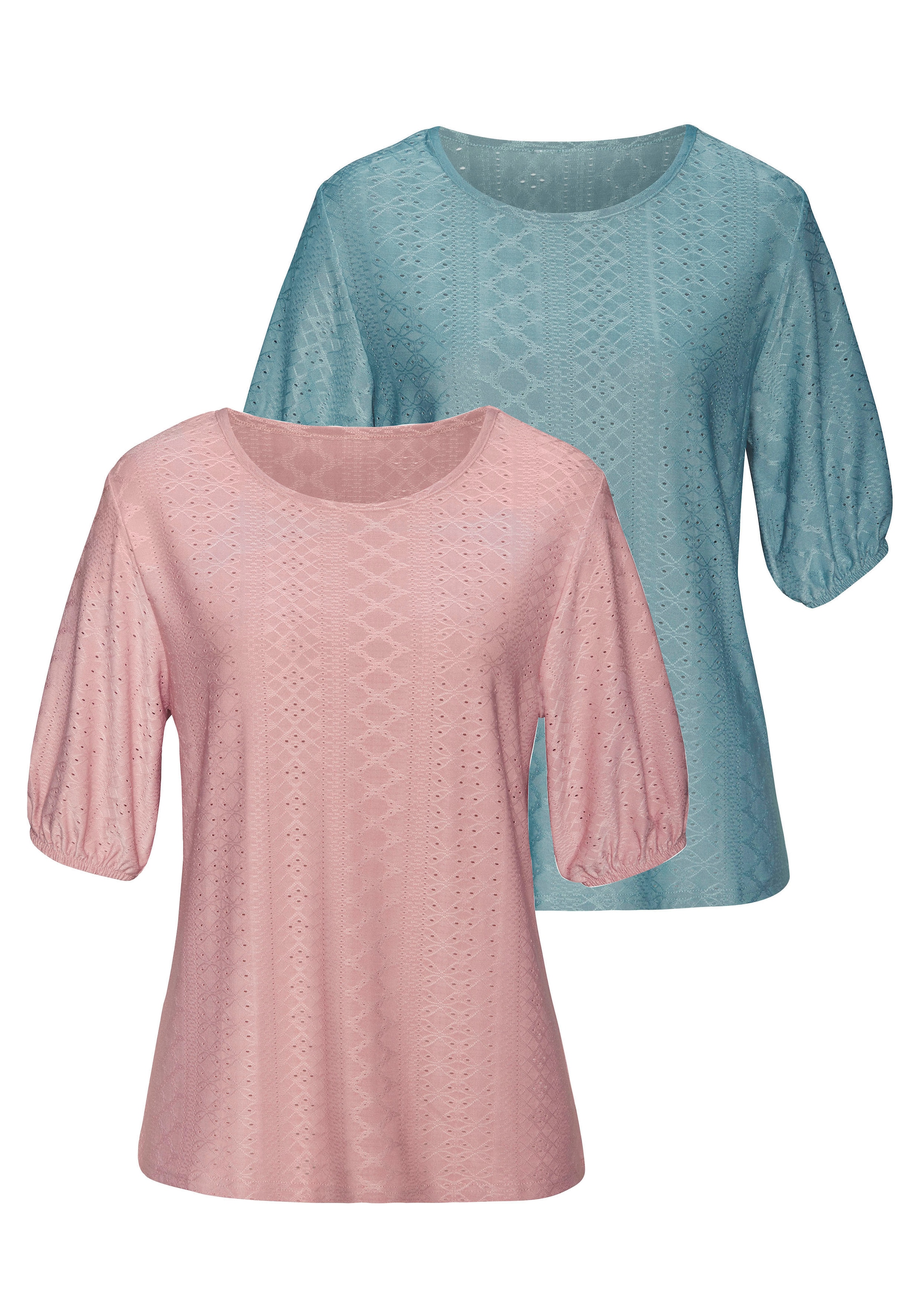 Vivance Kurzarmshirt »mit Lochstickerei«, (2er-Pack), aus pflegeleichter Qualität