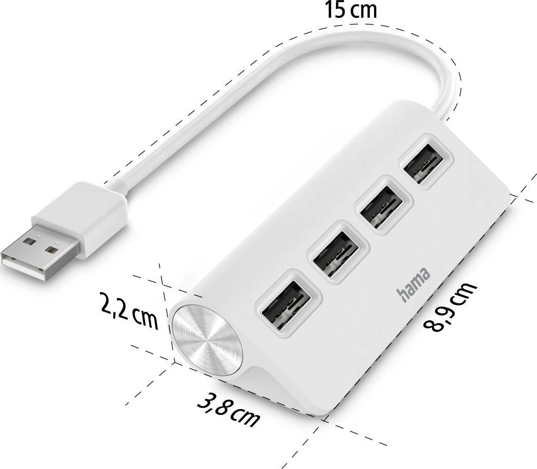 Hama USB-Adapter »USB-Hub mit 4 USB-A Ports, USB-A Stecker, 480 Mbit/s, 15 cm Kabellänge« 15 cm Verbinden von PC, Notebook, Tablet mit USB-Stick, Tastatur, Drucker