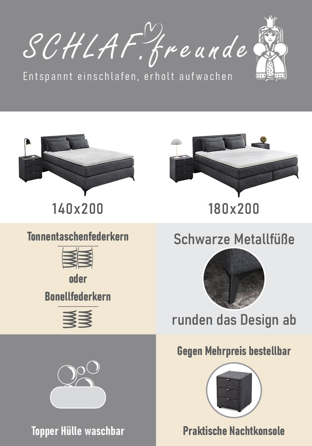 Jockenhöfer Gruppe Boxspringbett »Paulina, inkl. Topper und Kissen, Härtegrade wählbar« 140x200 cm oder 180x200cm