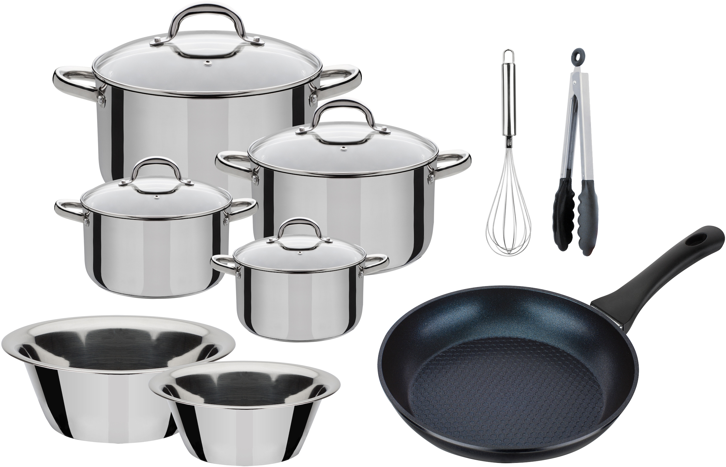 GSW Topf-Set »Montreal« Edelstahl je 1 Fleischtopf 14/16/20/24 cm, 1x Bratp günstig online kaufen