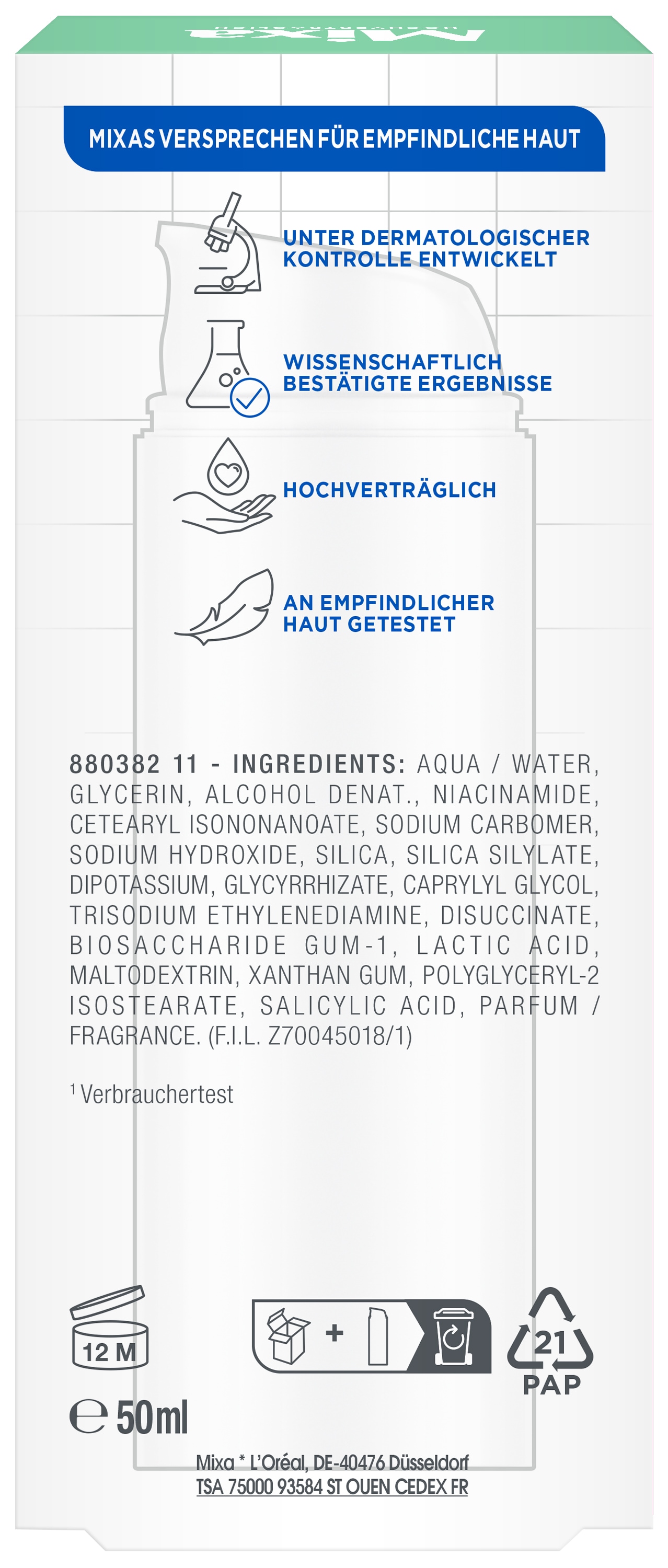 Mixa Gesichtspflege »Mixa Anti-Unreinheiten Gel-Creme« für ölige Haut, sorgt für ein mattes Hautbild, mildert Pickelmale
