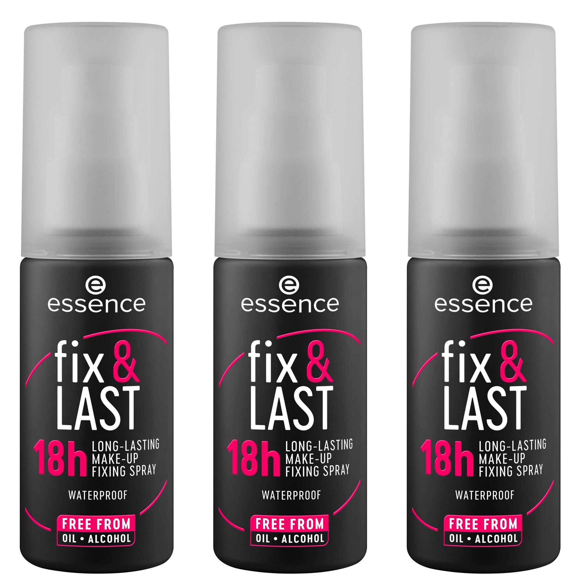 Essence Fixierspray »fix & LAST 18h LONG-LASTING MAKE-UP FIXING SPRAY«, (Set, 3 tlg.), Hält das Make-up bis zu 18 Stunden mit gleichmäßiger Sprühverteilung.