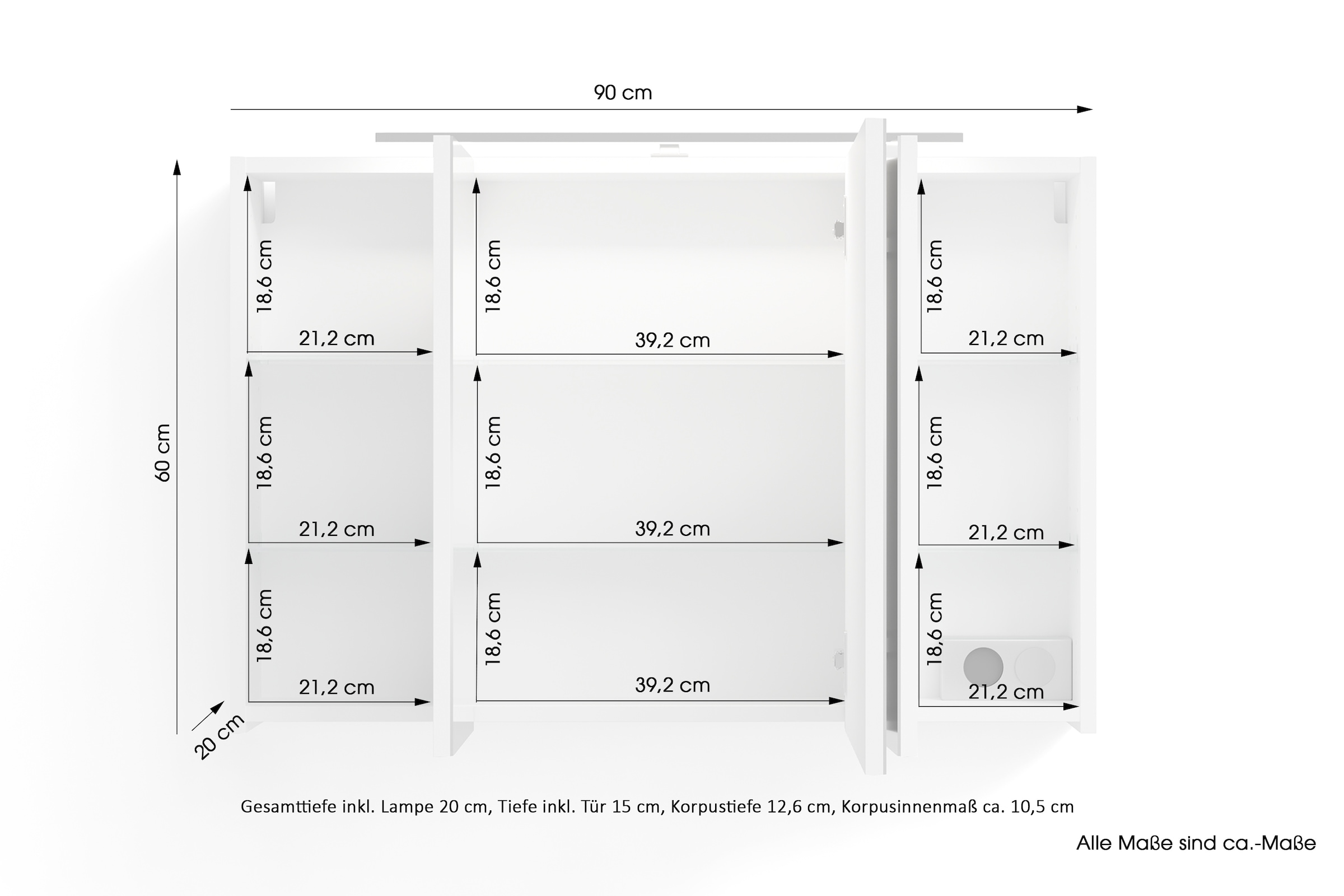 byLIVING Spiegelschrank »Serie Spree, in vielen Breiten erhältlich« Soft-Close, LED Beleuchtung mit Schalter- und Steckdosenbox