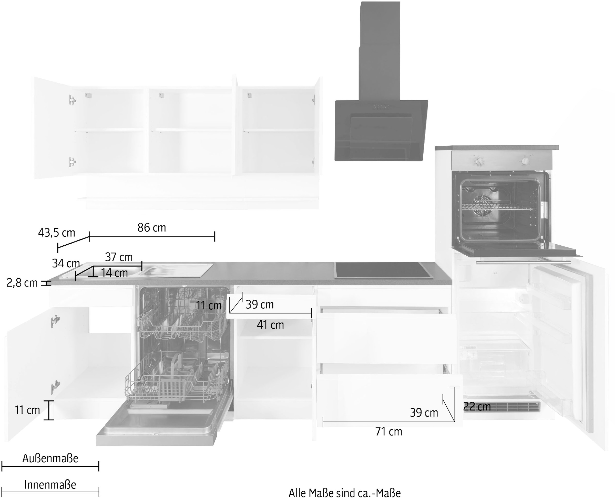 KOCHSTATION Küchenzeile »KS-Virginia« Breite 300 cm, ohne E-Geräte
