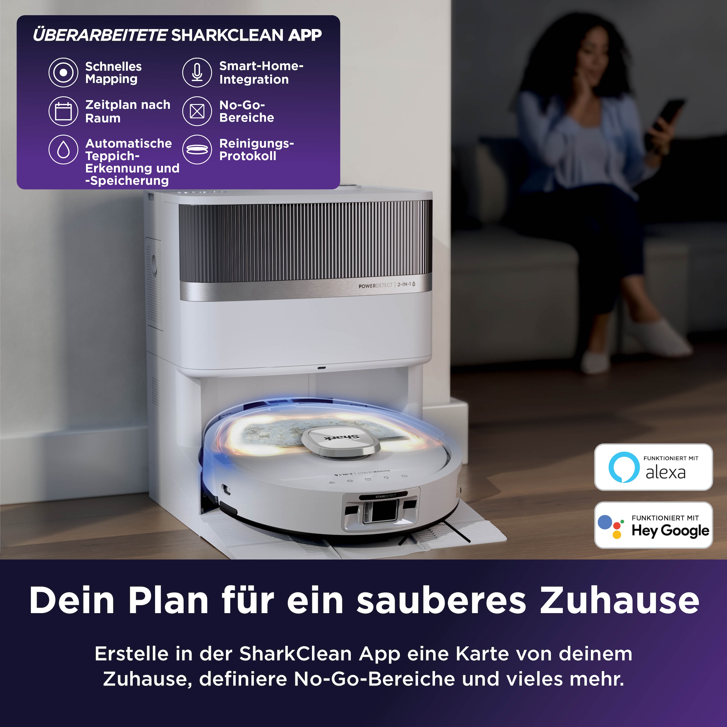 Shark Saugroboter »Shark PowerDetect UV Reveal 2-in-1 Saug- und Wischroboter  Schwarz« UV-Reveal-Technologie, 8 PowerDetect-Technologien