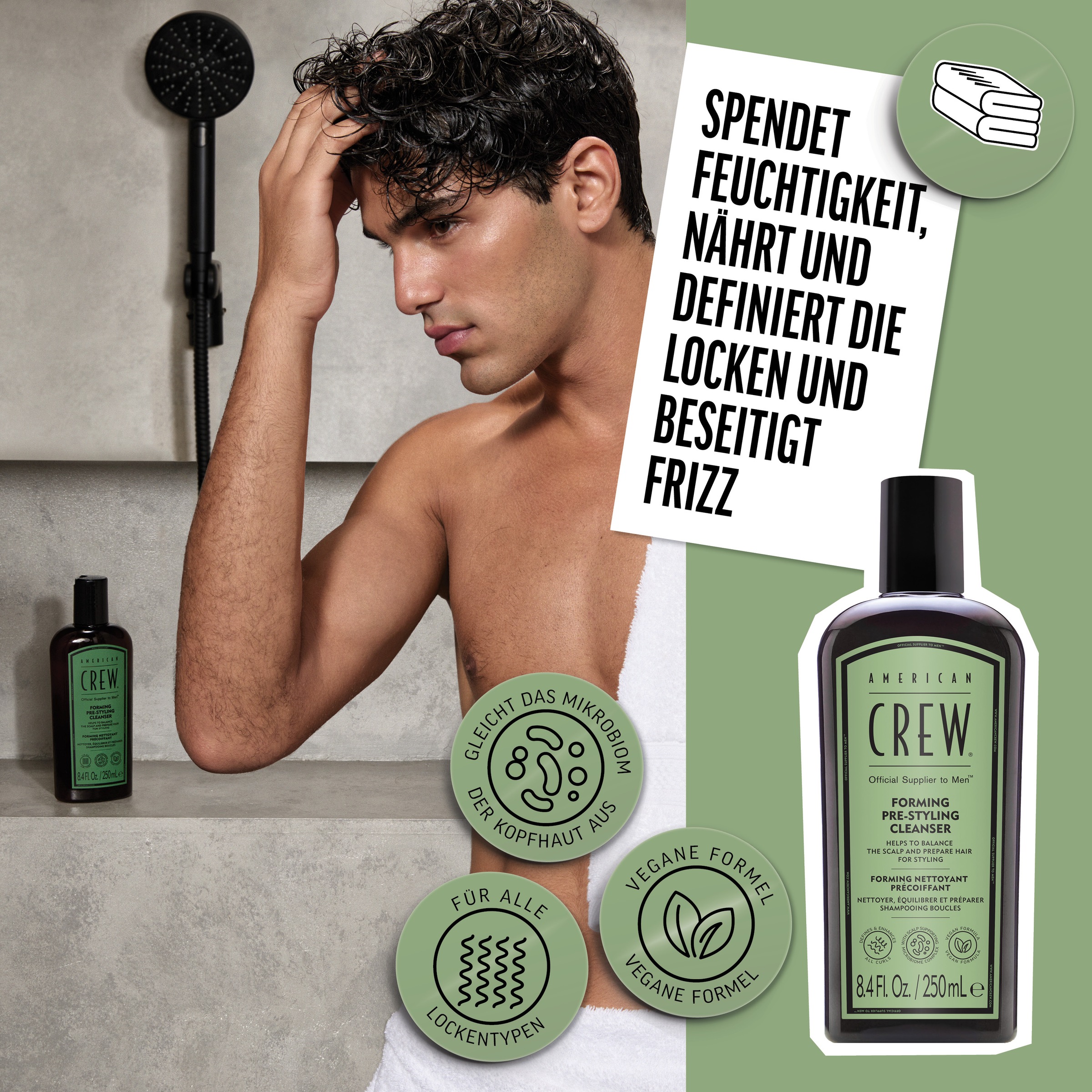 American Crew Haarshampoo »Forming Pre-Styling Cleanser Shampoo 250ml«, (1 tlg.), Vegan, ohne Silikone & Sulfate.