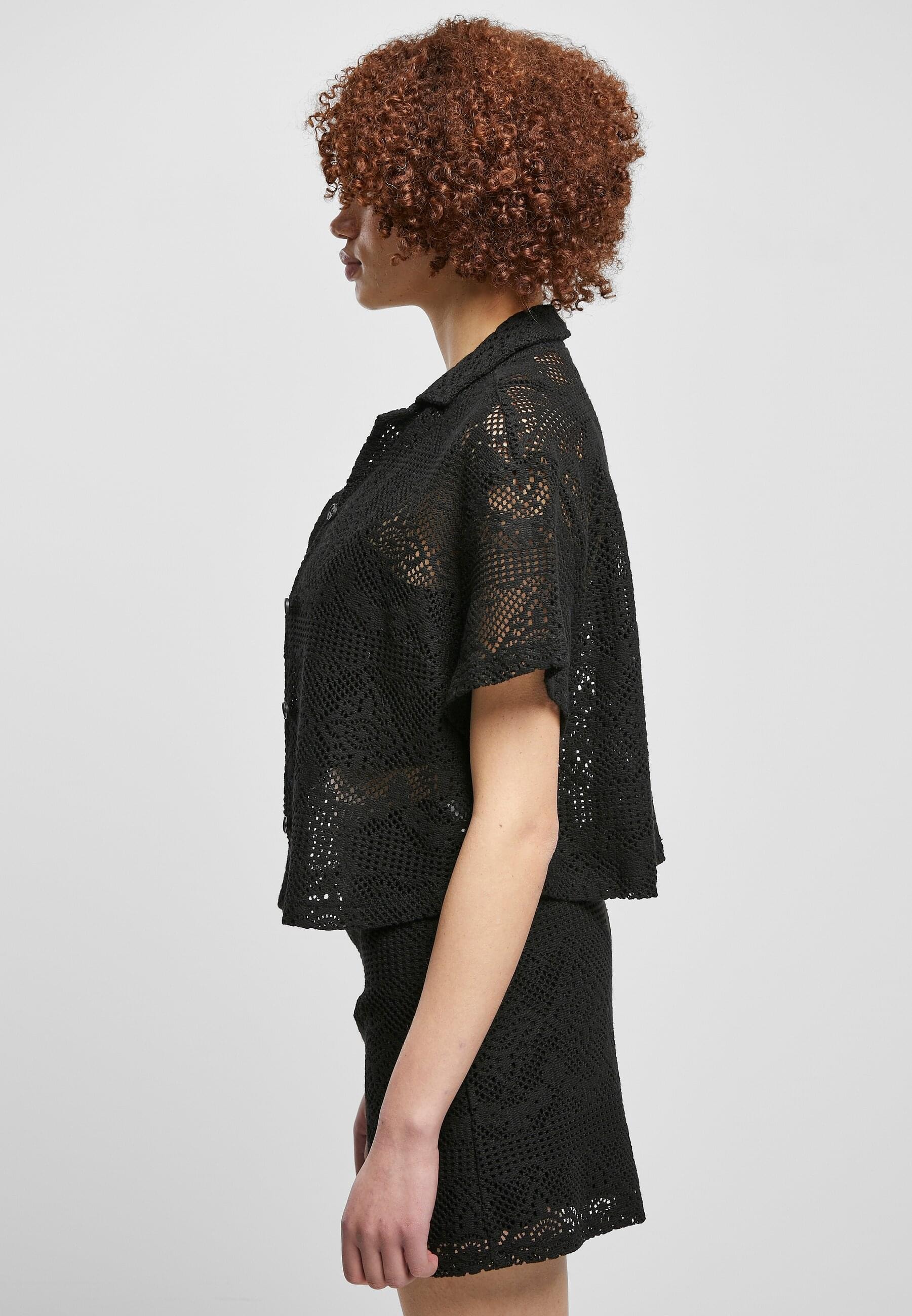 URBAN CLASSICS Klassische Bluse »Urban Classics Damen Ladies Crochet Lace Resort Shirt«