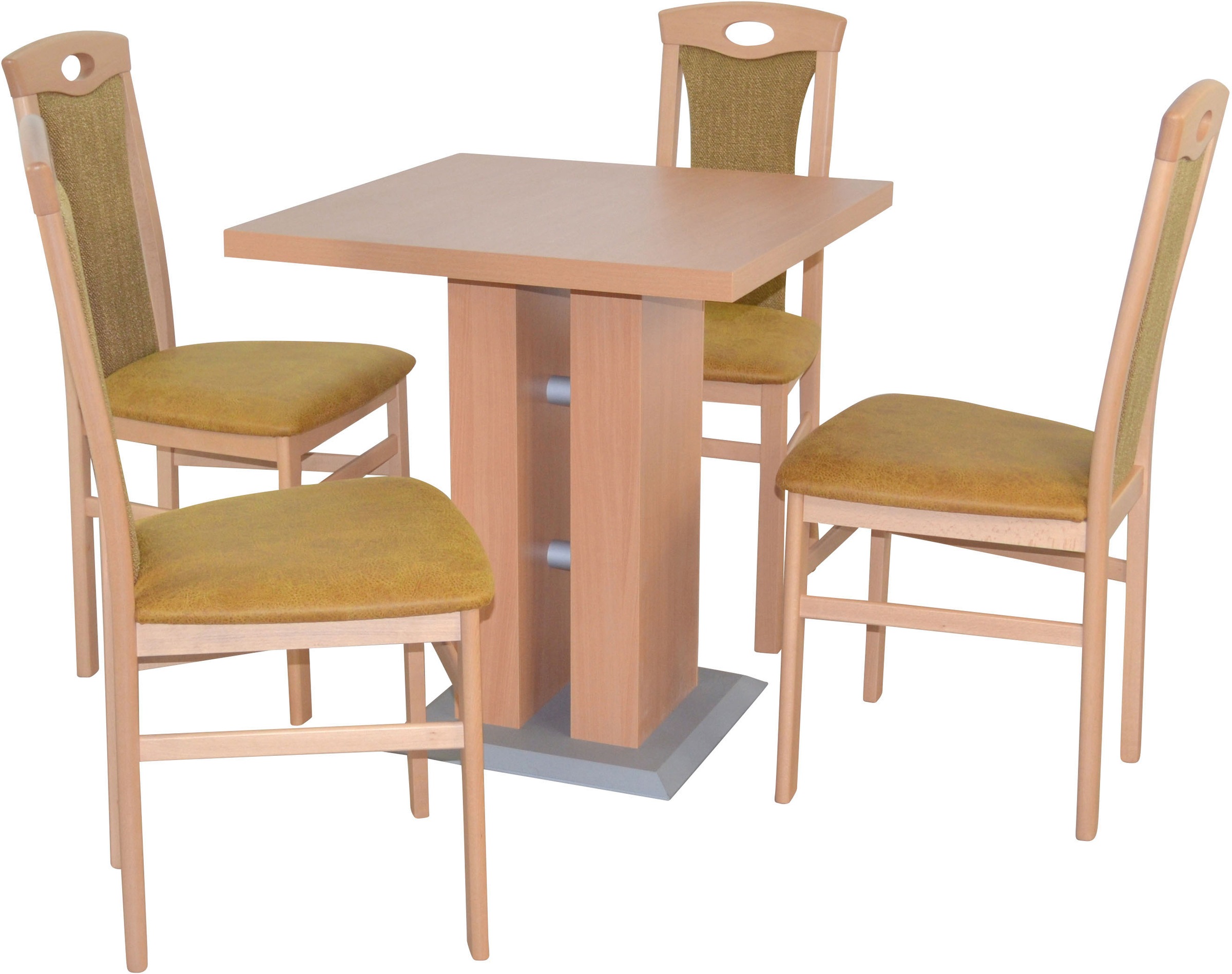 HOFMANN LIVING AND MORE Essgruppe »5tlg. Tischgruppe« Spar-Set, 5tlg. Tischgruppe, 5 Stk. tlg. Stühle montiert Buche-Nachbildung + gelb +...