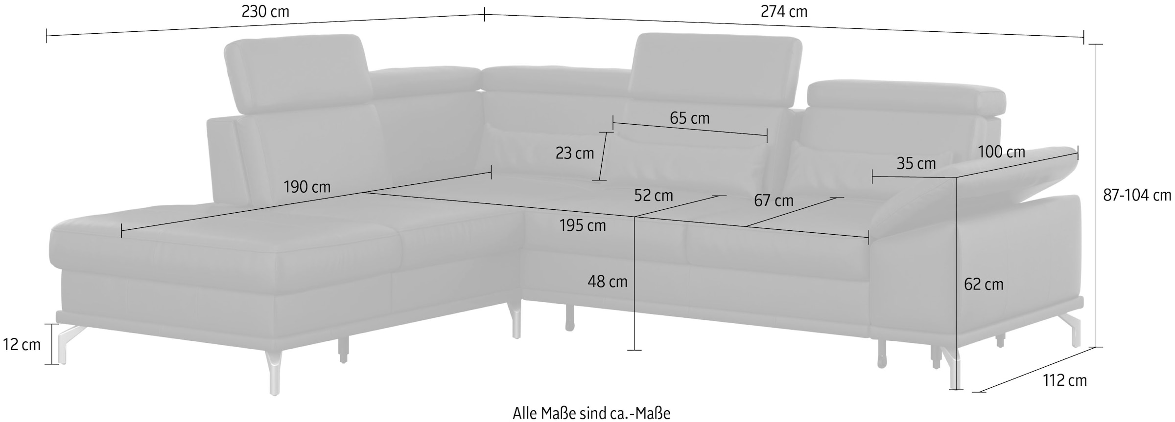 sit&more Ecksofa »Cabrio L-Form, mit Sitztiefenverstellung, Arm- und Kopfteilverstellung«, 3 Nierenkissen, Federkern, optional Bettfunktion und Stauraum