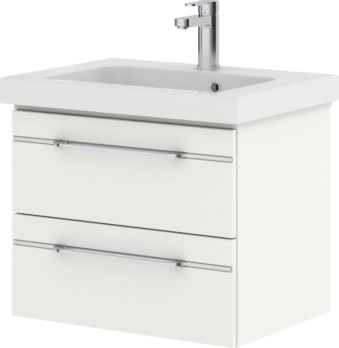 Saphir Badmöbel-Set »Balto Sprint, Waschplatz mit Mineralmarmor-Waschtisch, 64,4 cm breit«, (1 St.), Unterschrank mit Waschbecken inkl. Türdämpfer und 2 Schubladen