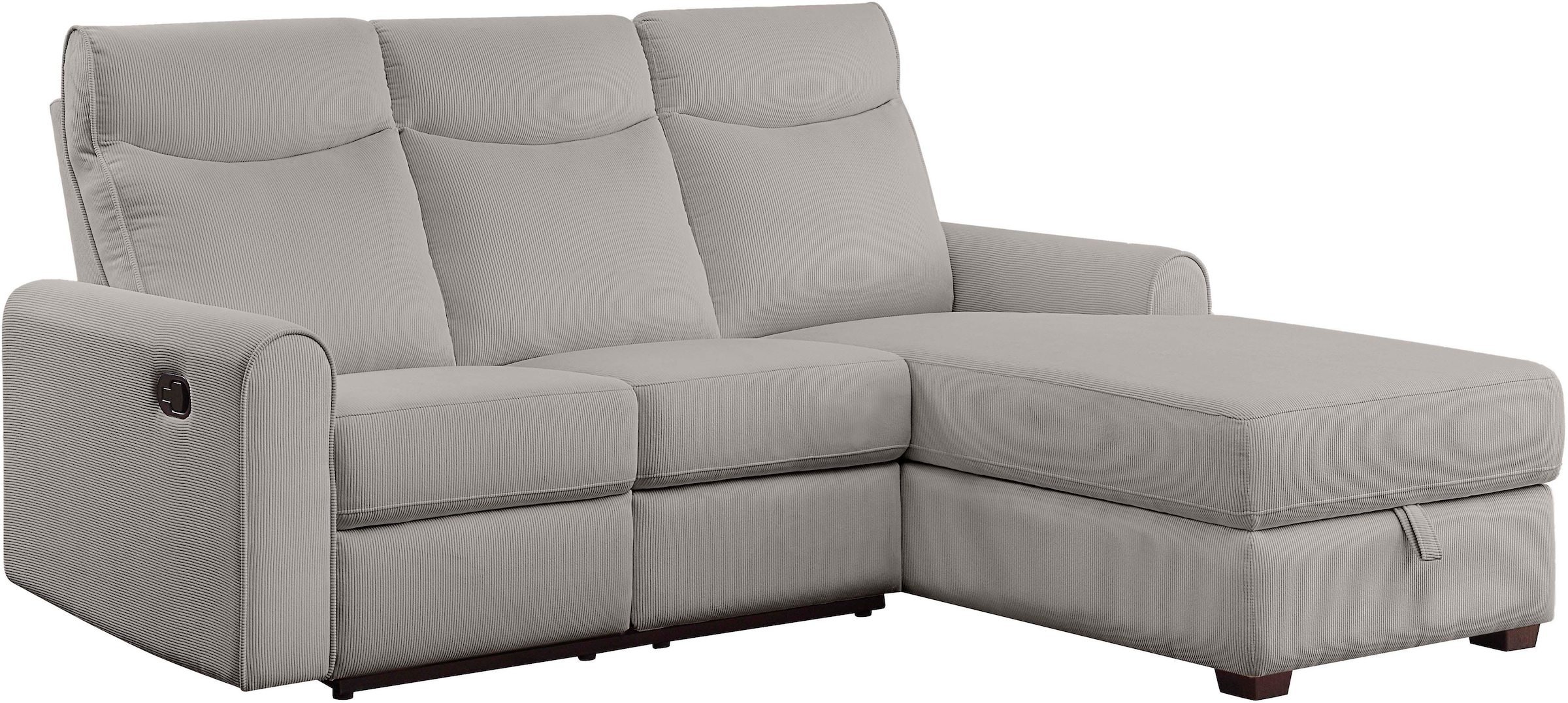 ATLANTIC home collection Ecksofa »Gero L-Form«, mit Relaxfunktion und Stauraum, mit Cord-Bezug