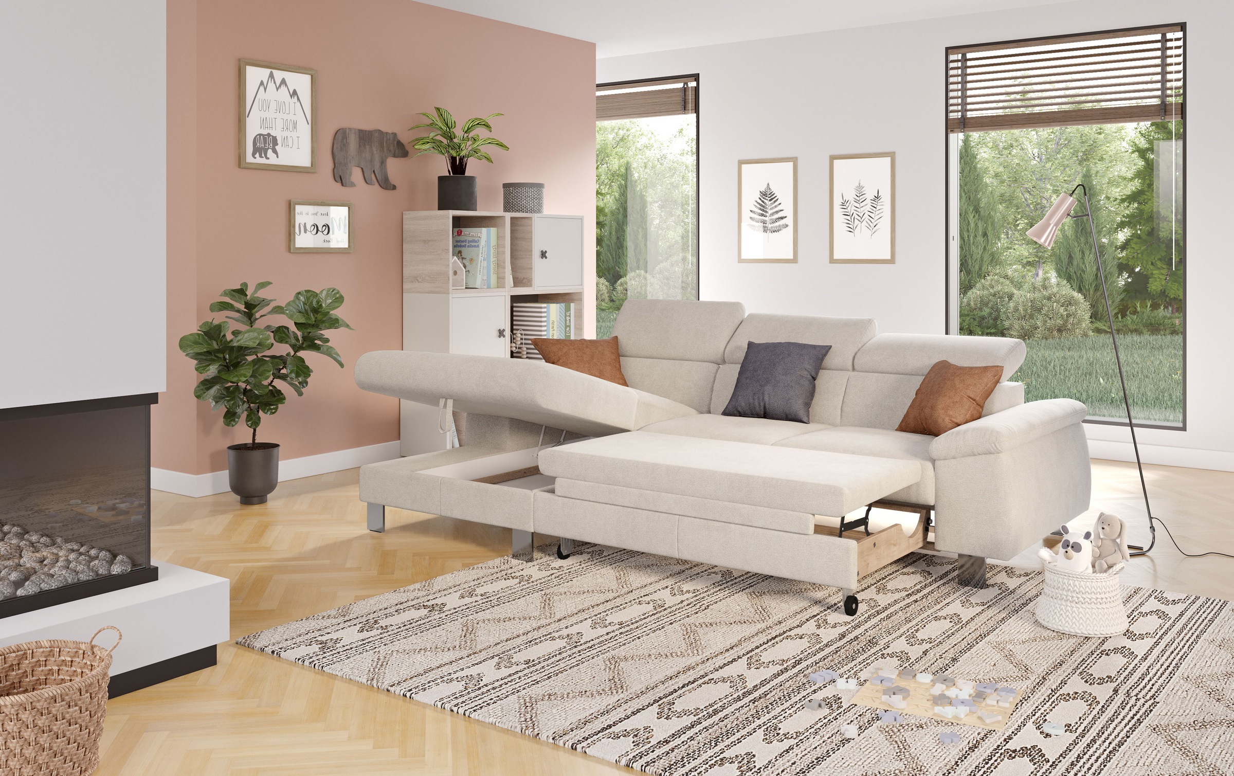 COTTA Ecksofa Komaris, Ecksofa, wahlweise mit RGB-LED-Beleuchtung und Bettfunktion/Bettkasten