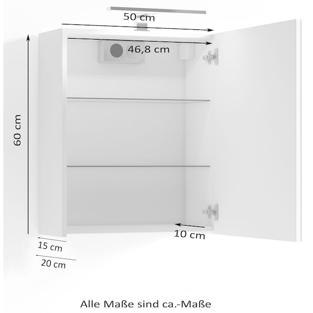 byLIVING Spiegelschrank »Spree«, Breite 50 cm, 1-türig, mit LED Beleuchtung  und Schalter-/Steckdosenbox jetzt im %Sale