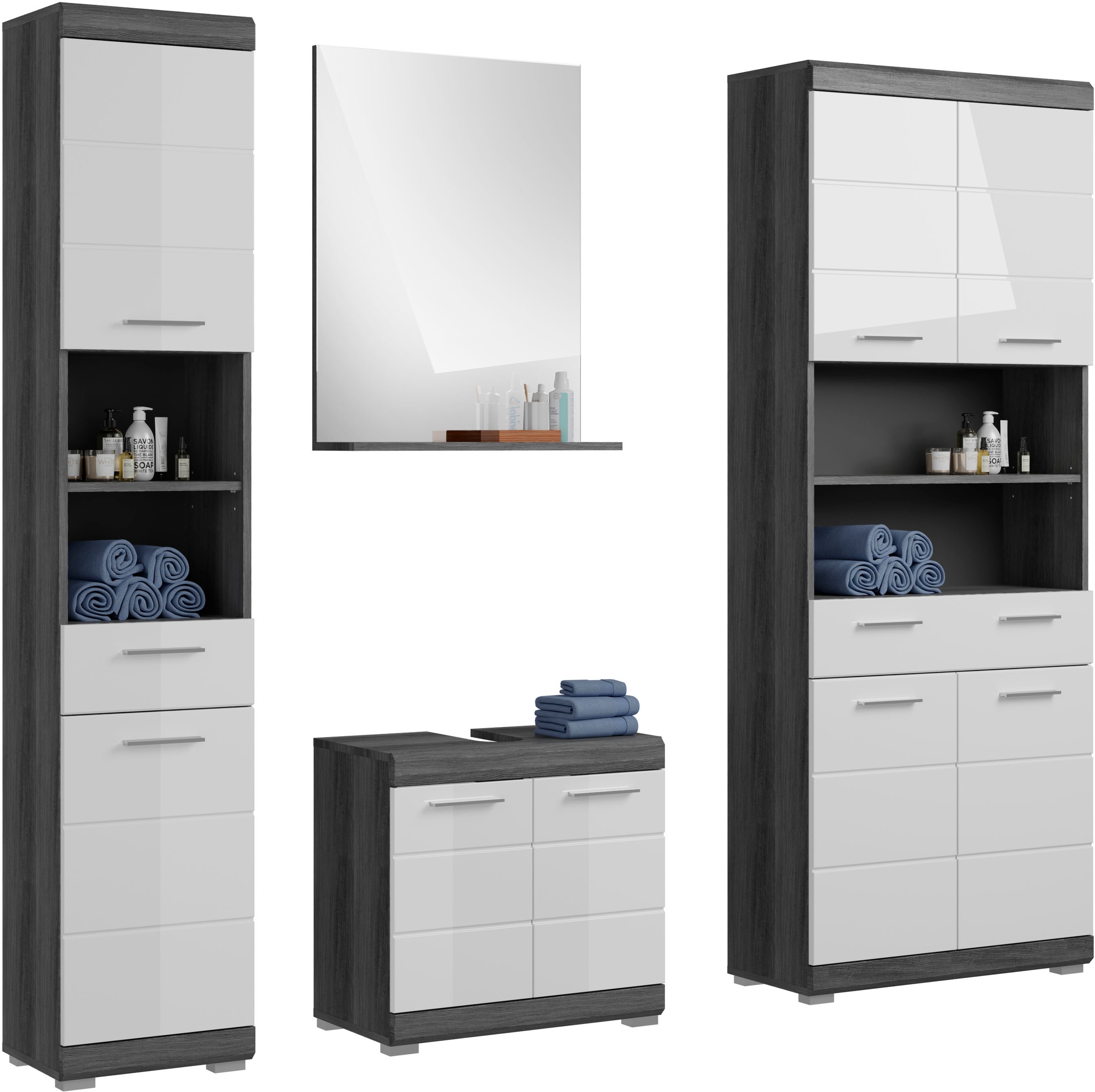 INOSIGN Badmöbel-Set »Siena, 4 teilig, bestehend aus:« Set, TOPSELLER!, 4 Stk. tlg. Rauchsilber NB/weiß hochglanz