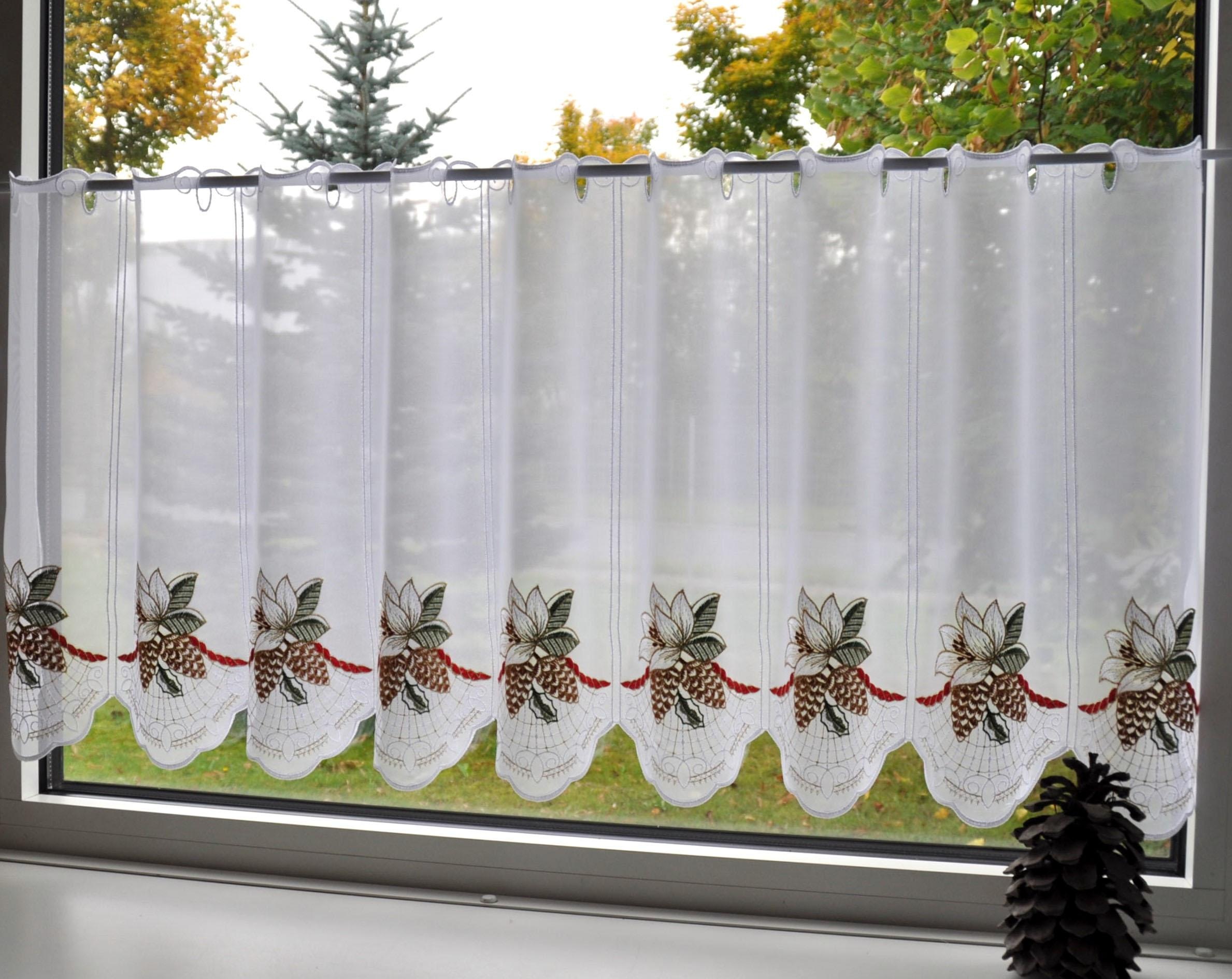 Stickereien Plauen Scheibengardine »Christrose« Stangendurchzug 1 Stk. tlg. günstig online kaufen