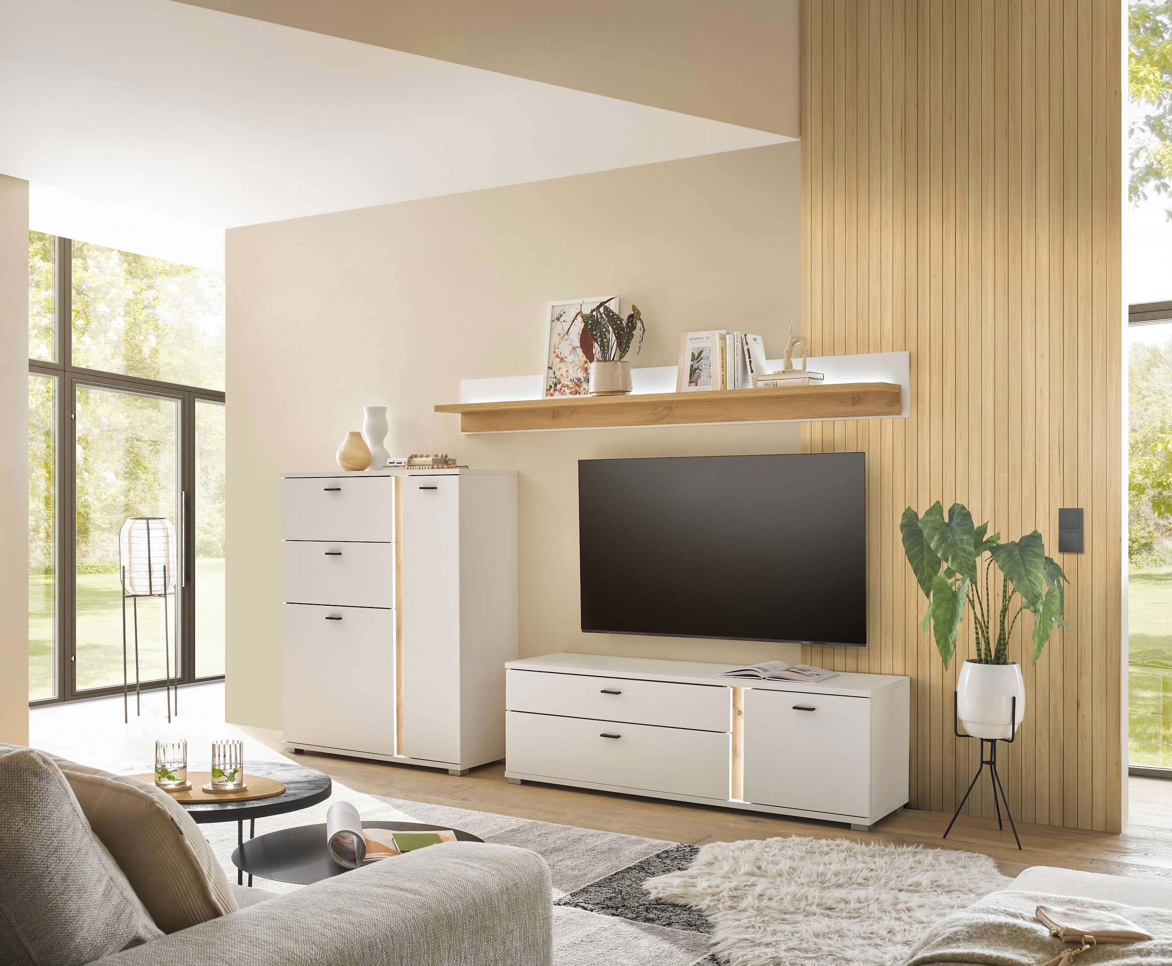 INOSIGN Wohnwand »LONG ISLAND«, (Set, 3 St.), in moderner Trendfarbe,inklusive senkrechter Beleuchtung,Breite 260 cm
