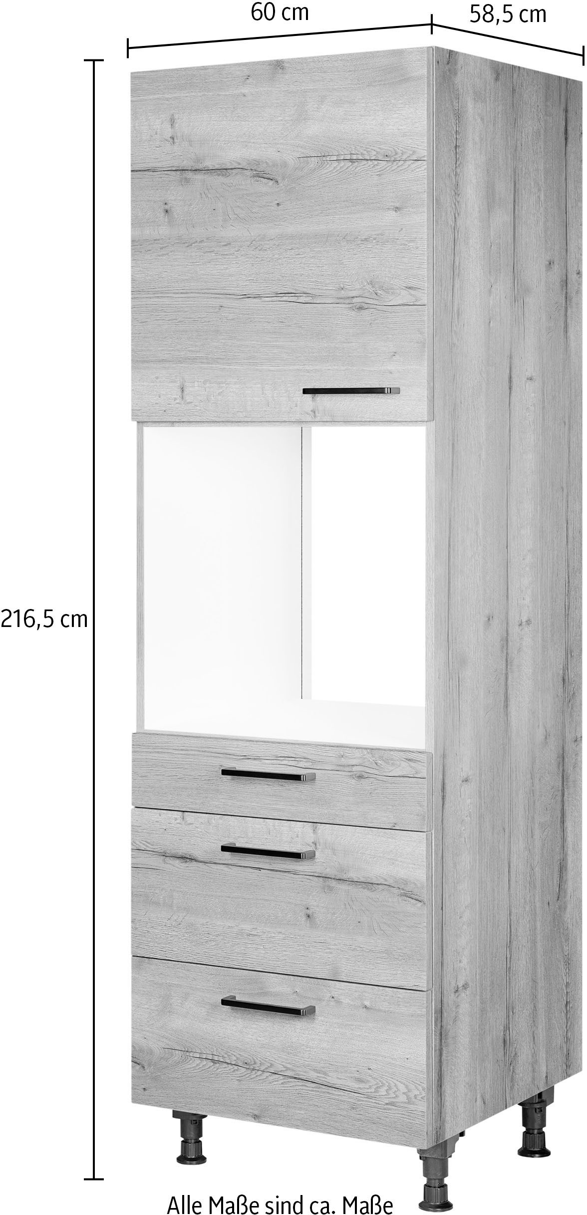 nobilia® Backofenumbauschrank »"Structura", Ausrichtung wählbar, mit Schublade und zwei Auszügen und«, einer Tür, vormontiert, Breite/Höhe: 60/216,6 cm