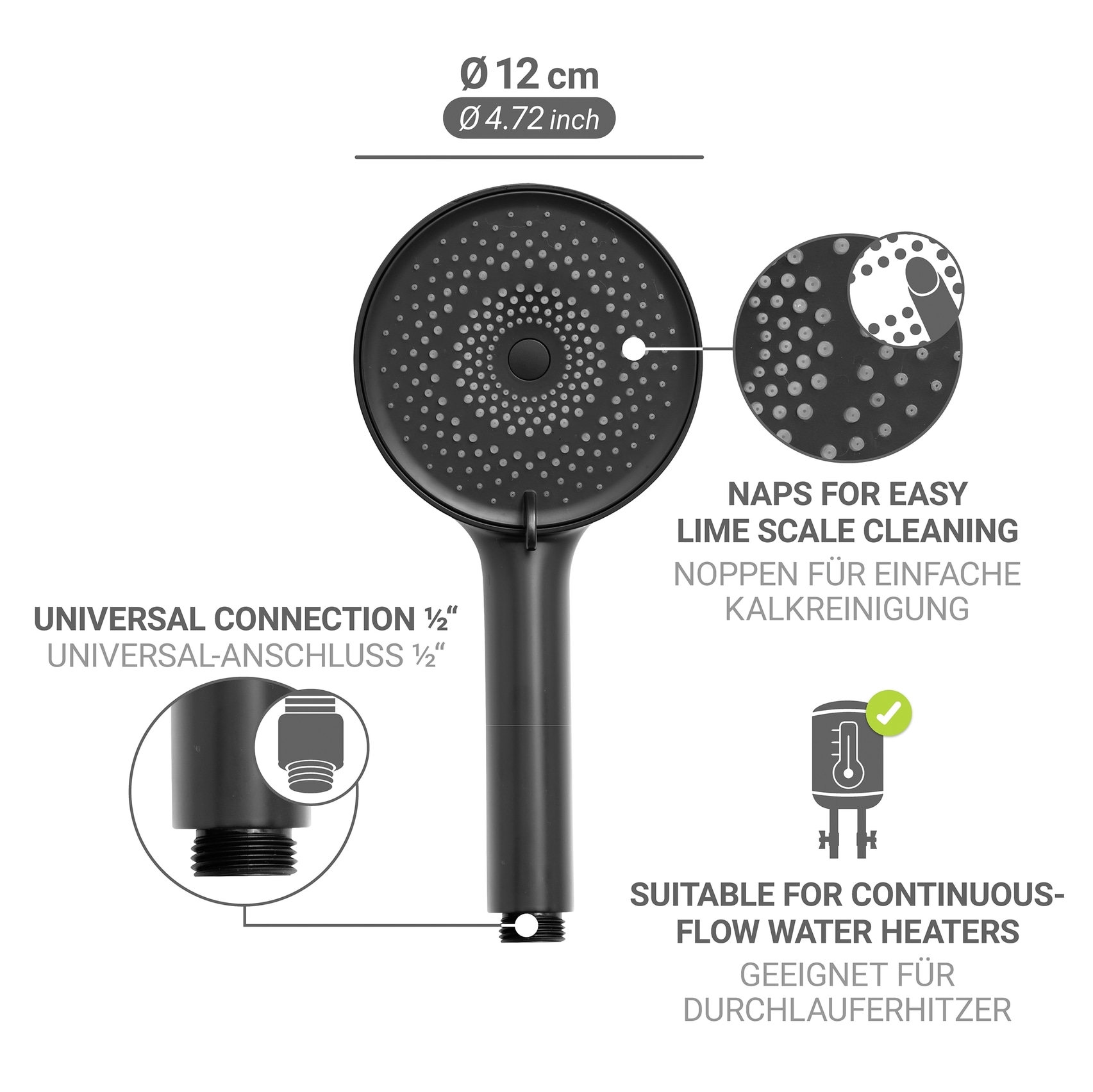 WENKO Handbrause »Softwater« Duschkopf mit 3 Strahlarten, Ø 12 cm, mikrofeine Düsen, sanftes Wasser