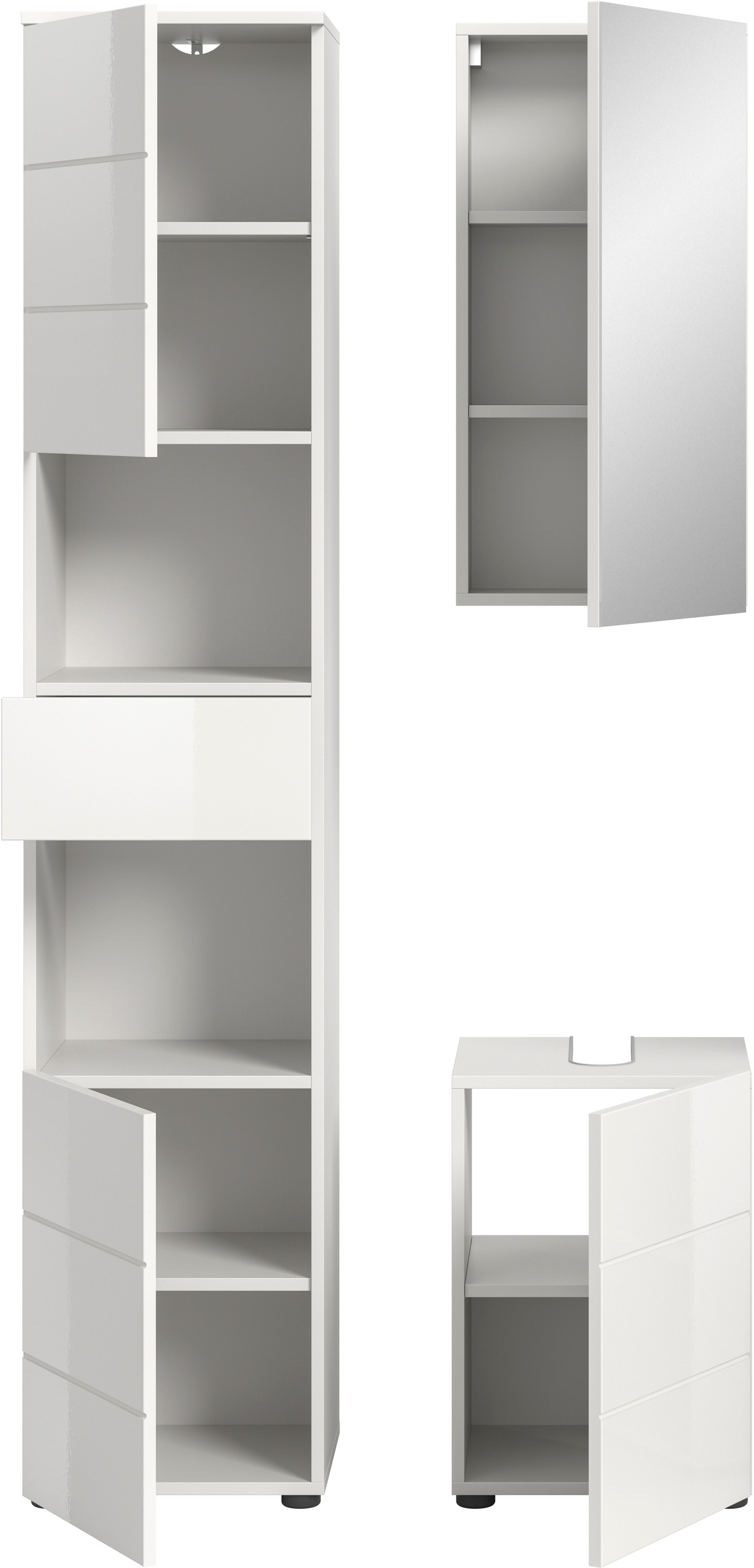 welltime Badmöbel-Set »Biel, Höhe 190 cm, Hochschrank, Unterschrank, Spiegelschrank«, (3 St.), Bad Set, modernes Design, Hochschrank, Unterschrank, Spiegel