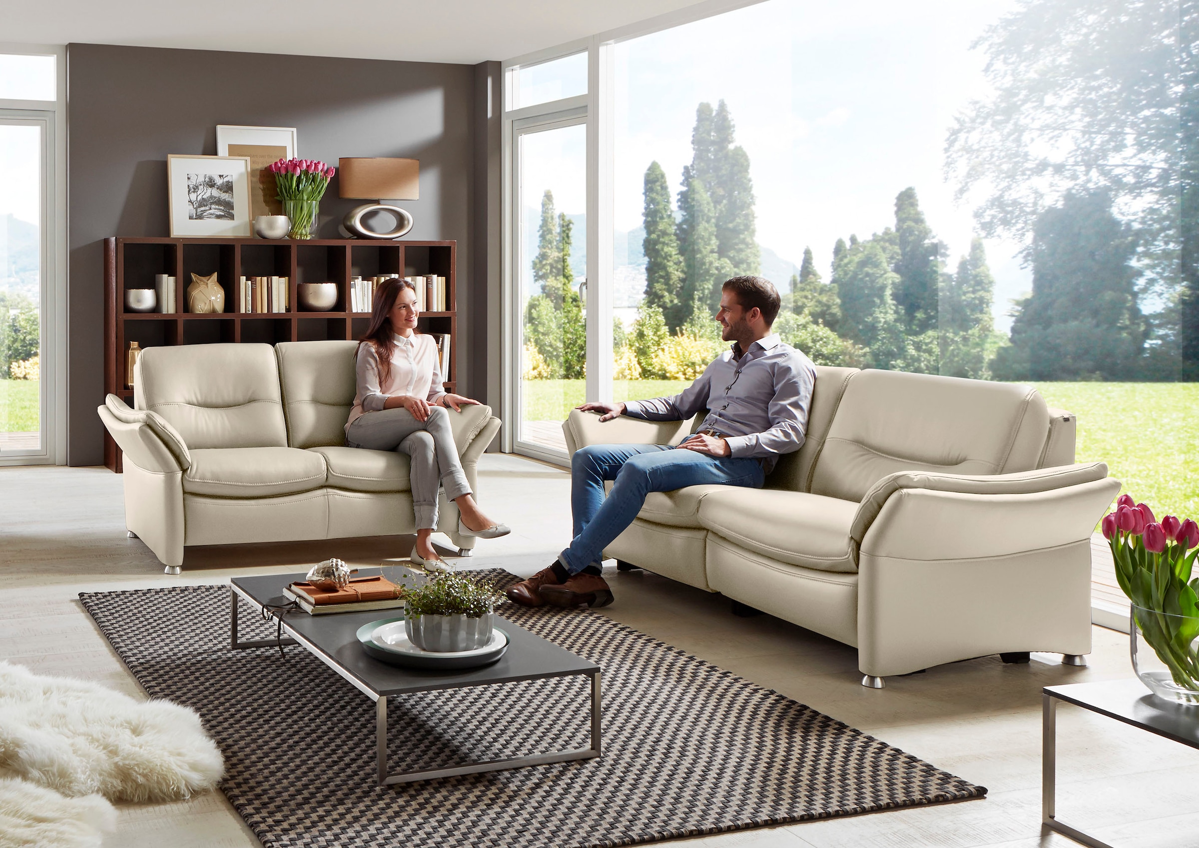 HUKLA 2,5-Sitzer »HU-SF15058 Ledersofa, Breite 194 cm«, aus Leder, optional Kopfstütze u. WallAway-Funktion