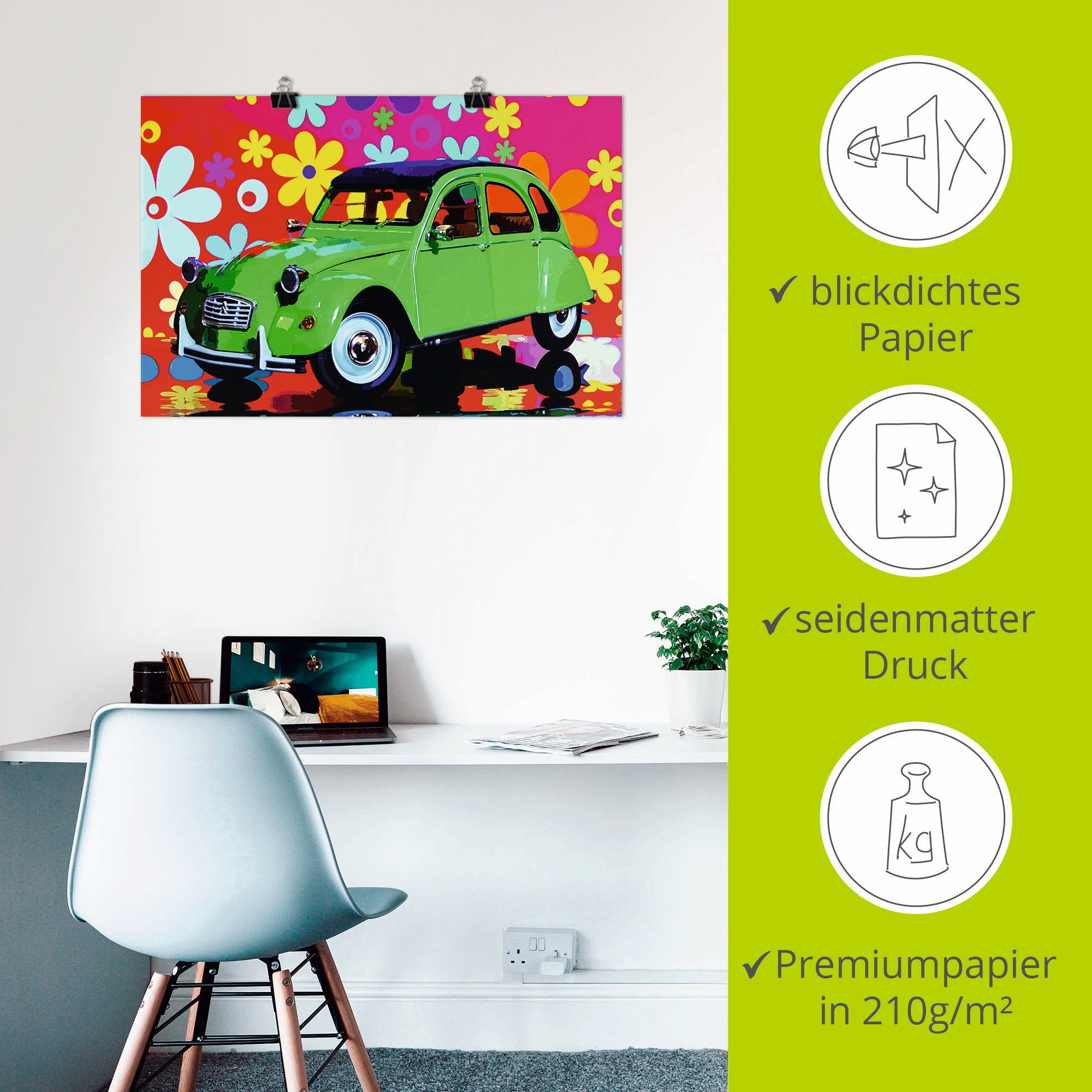Artland Wandbild »CitroÃ«n 2CV grün«, Auto, (1 St.), als Alubild, Outdoorbild, Leinwandbild, Poster in verschied. Größen
