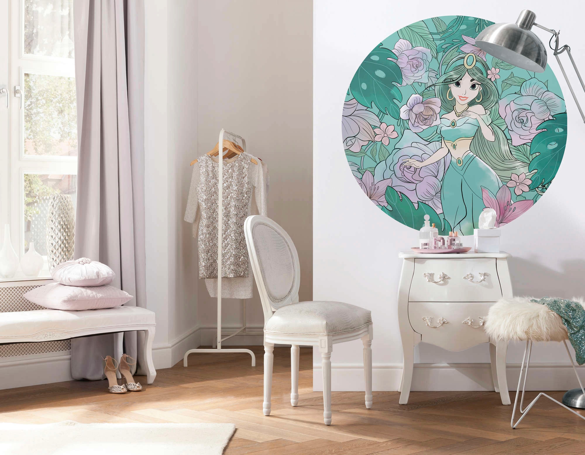 Komar Vliestapete »Vlies selbstklebend - Jasmin Elegant Mint - Größe 125 x 125 cm«, bedruckt, Kinderzimmer