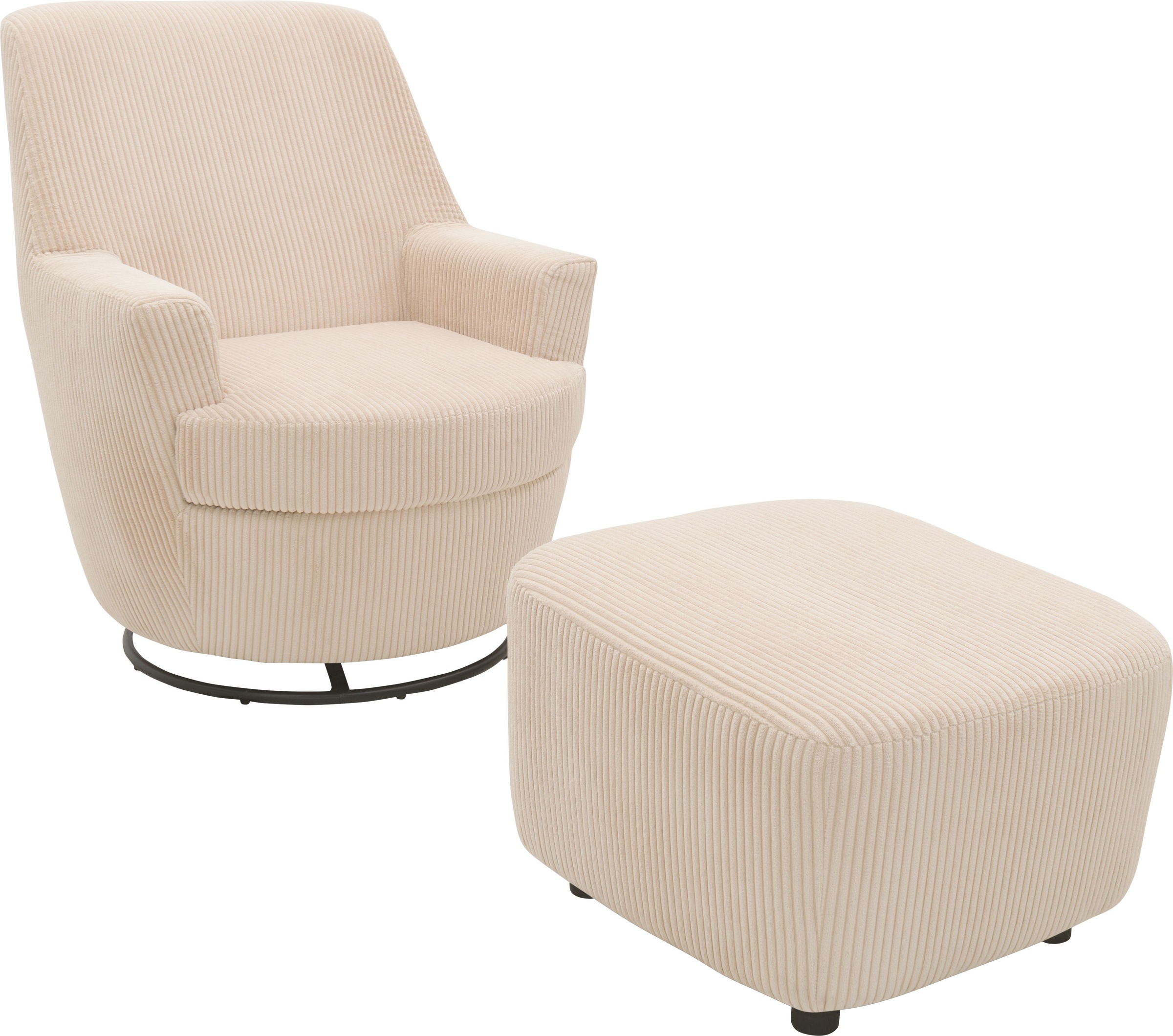 INOSIGN Drehsessel »HETTY, Drehsessel mit Wippfunktion und Hocker; Lesesessel, Armsessel«, (Set, 2 St.), mit Dreh/Wippfunktion, mit Federkern, in Cord und Microfaser