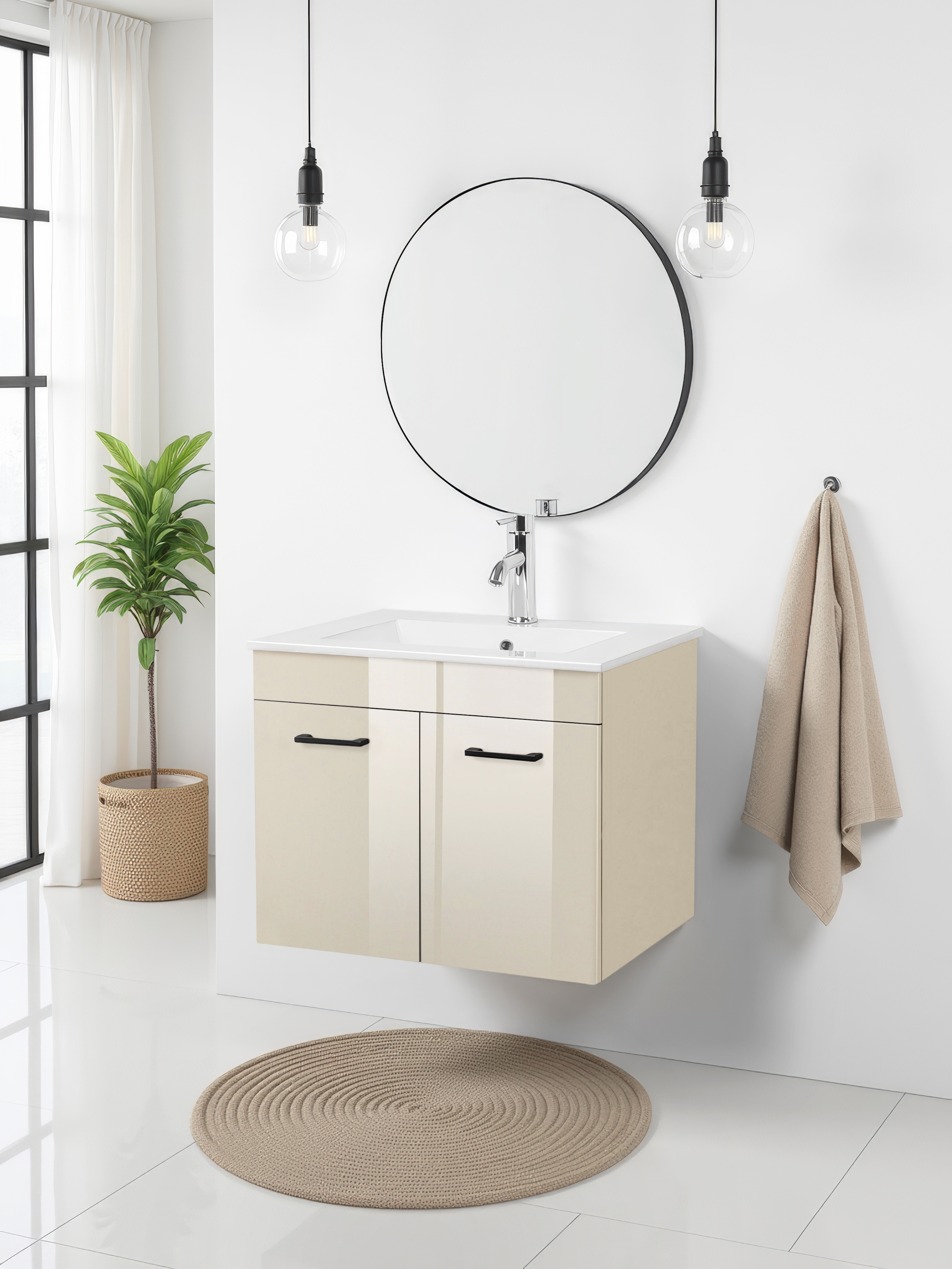 welltime Waschtisch »Florenz, Breite 60cm, 2 Tür, 2 Fächer, MDF-Front«, Waschplatz mit 2 Türen,in verschiedenen Farben erhältlich, Badmöbel