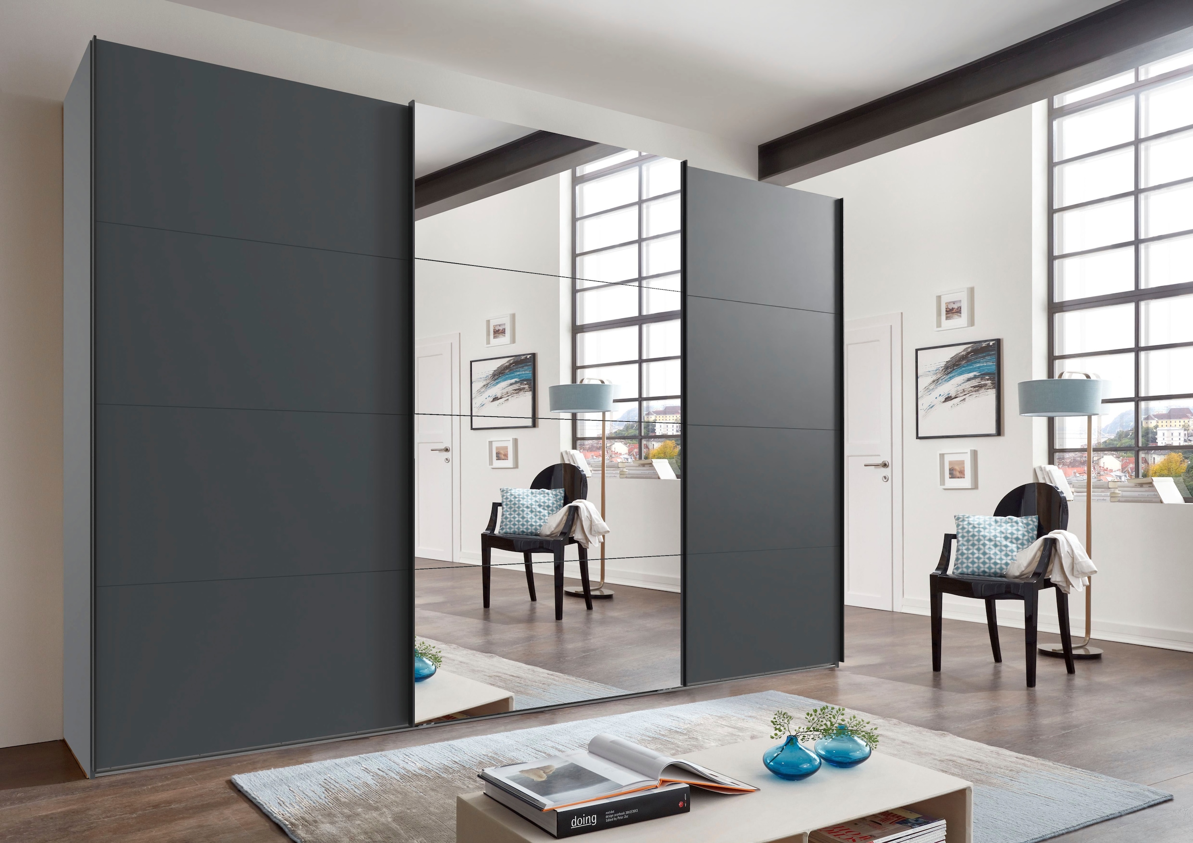 Wimex Kleiderschrank »Mugano, Made in Germany, Lieferung bis in Deine Etage und Stellort«, (wähle Deine Ausstattung: Basic oder Premium!), 3 Schwebetüren, große Größen, mit oder ohne Spiegel, Metallgriffe