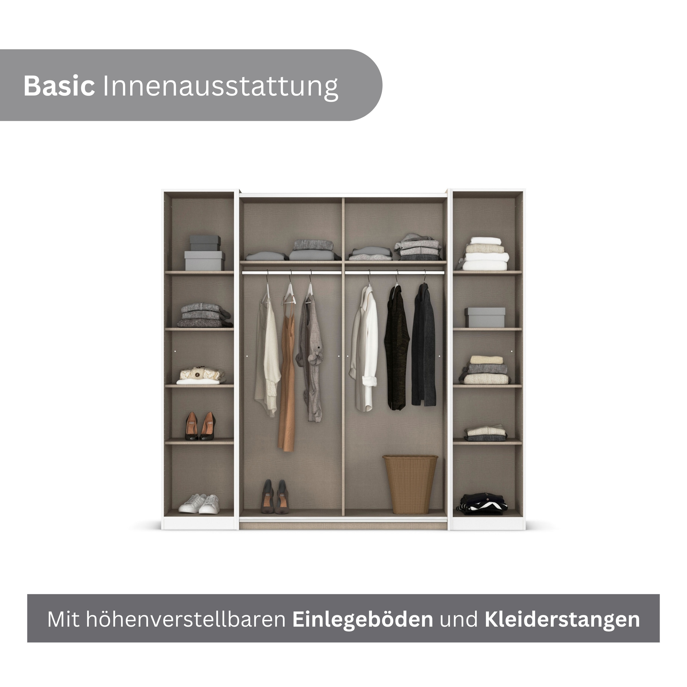 rauch Schwebetürenschrank »Kleiderschrank Drehtürenschrank Schrank Garderobe KRONACH TOPSELLER« in 3 Ausstattungen BASIC/CLASSIC/PREMIUM, Breiten 225/268/311/354 cm,  Kombischrank optional mit 1 oder 2 Spiegel viele Böden MADE IN GERMANY