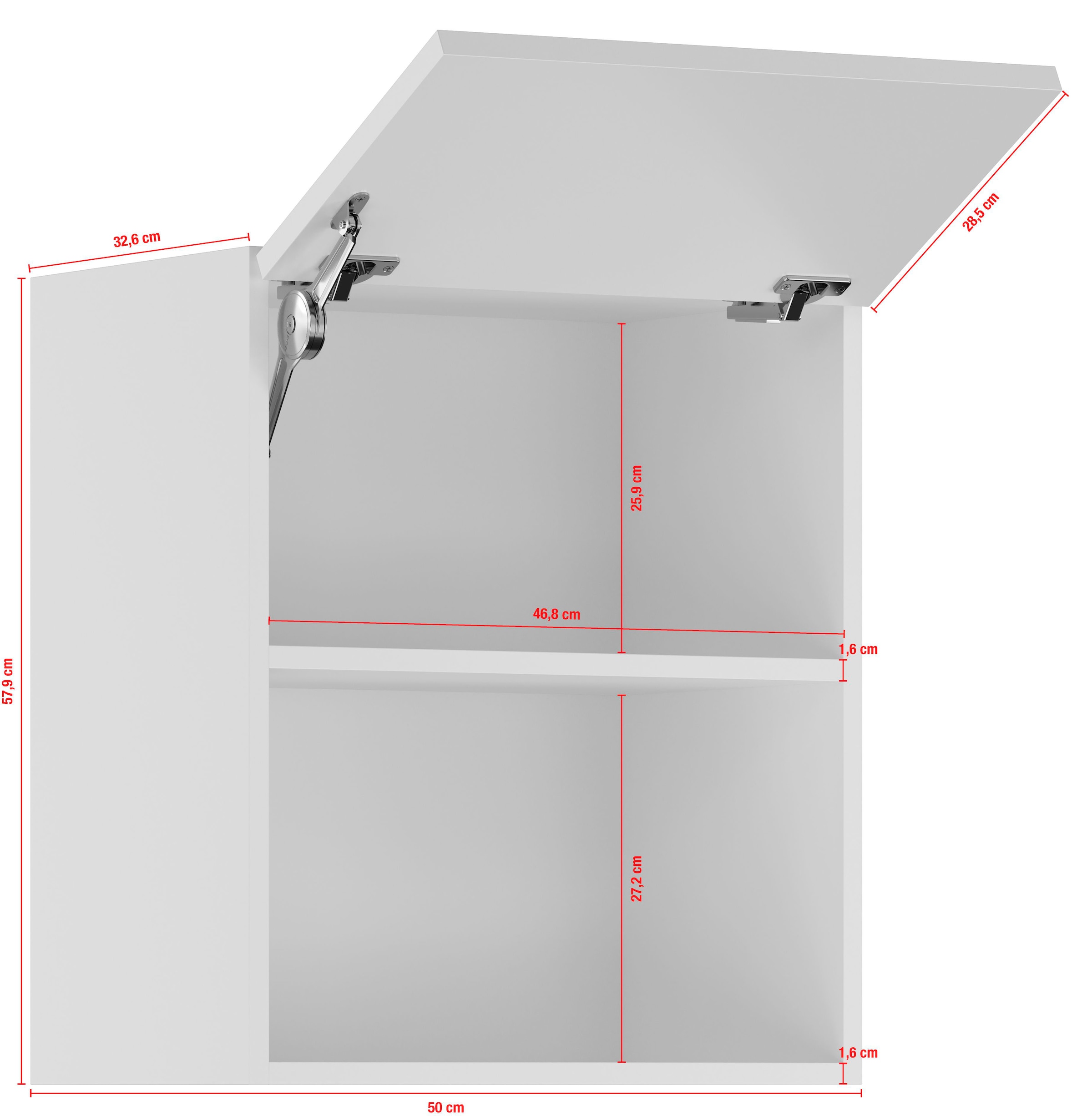 IMPULS KÜCHEN Klapphängeschrank »"Prag und Valencia", Breite/Höhe: 50/57,9 cm«, vormontiert, mit Soft-Close, mit Klapptür und offener Nische